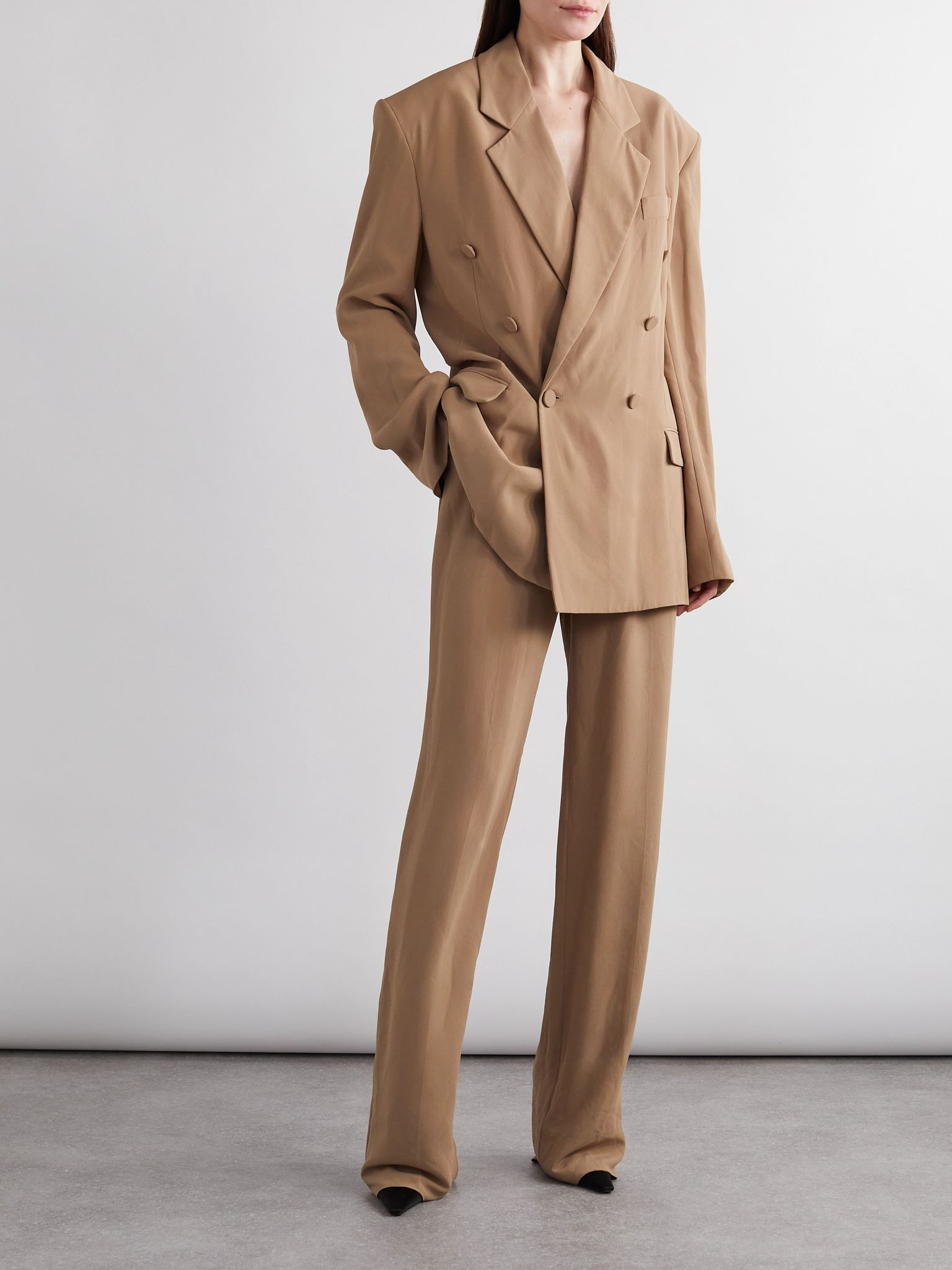 Silk-georgette straight-leg pants Light brown - 2