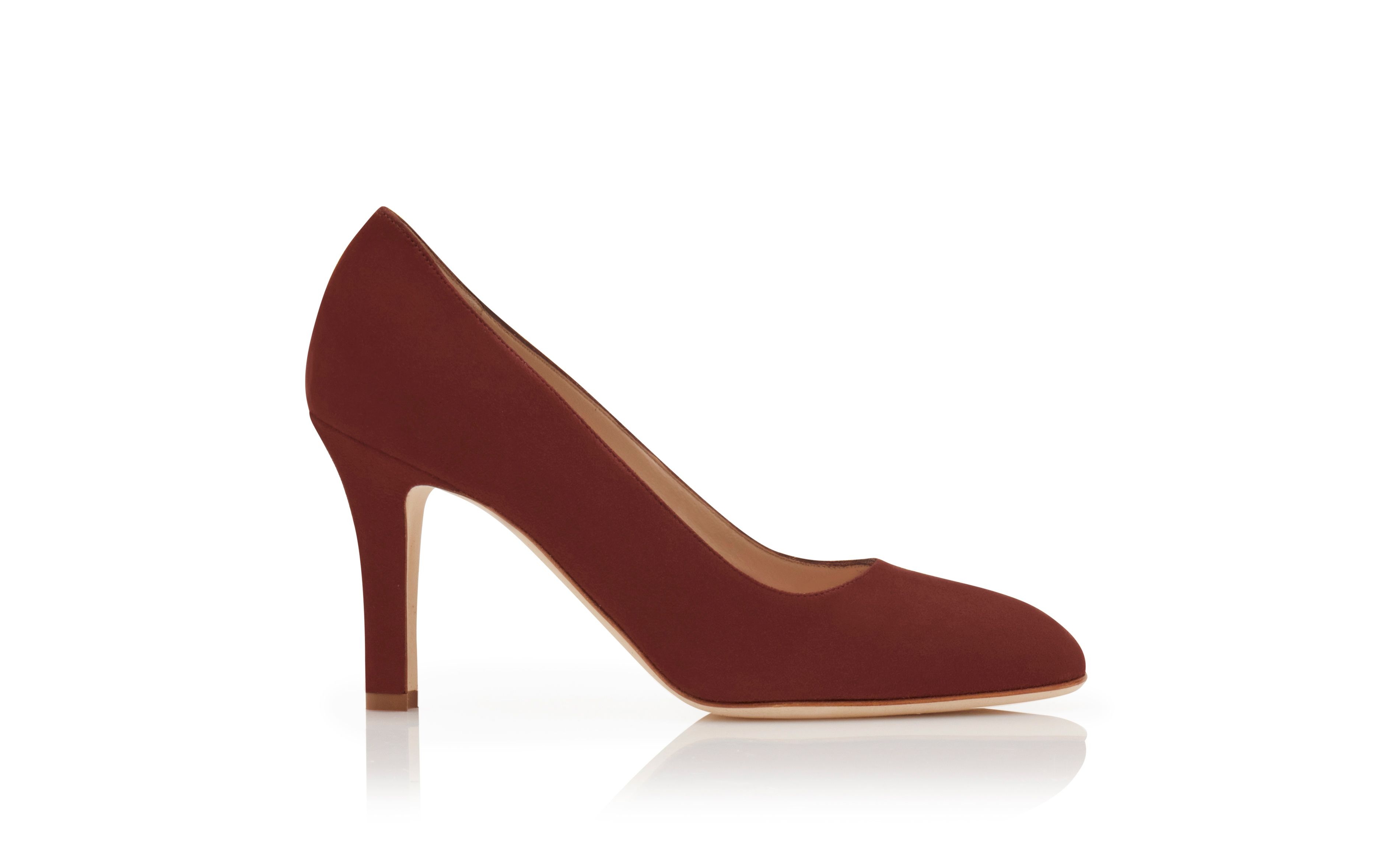 Dark Brown Suede Round Toe Pumps - 1