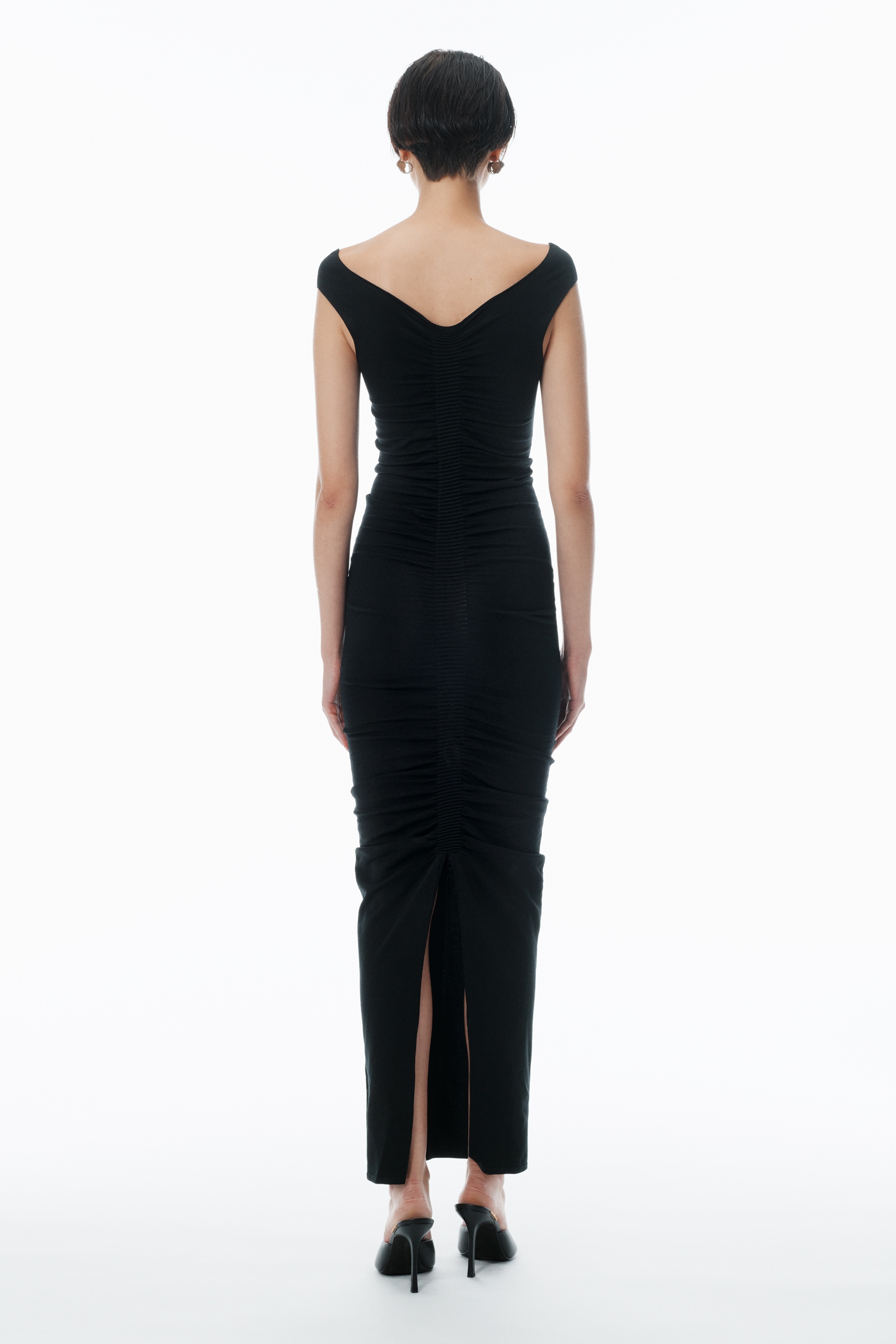 Ruched Wide V-Neck Maxi Dress - 4