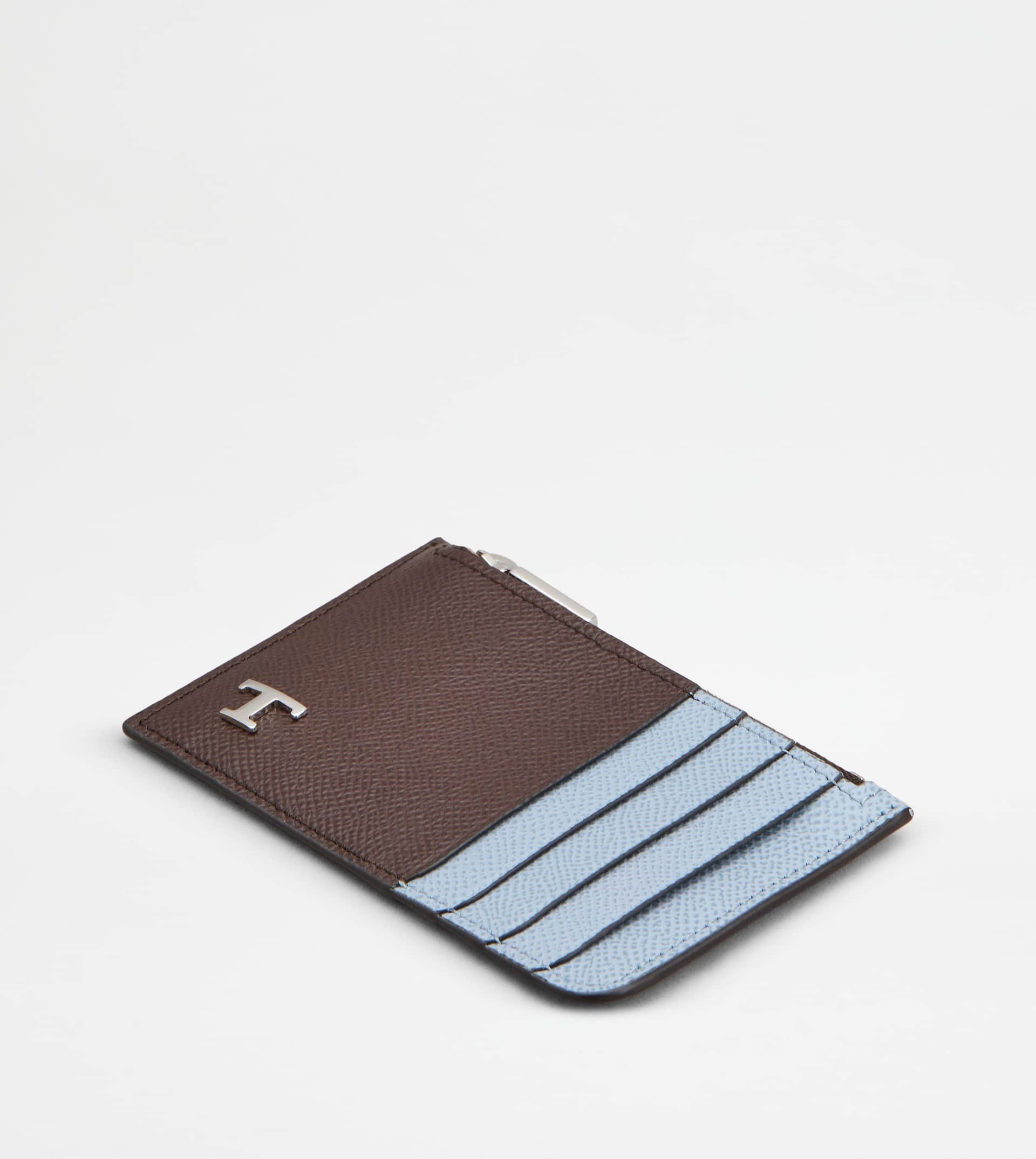 CARD HOLDER IN LEATHER - BROWN, SKY BLUE - 3
