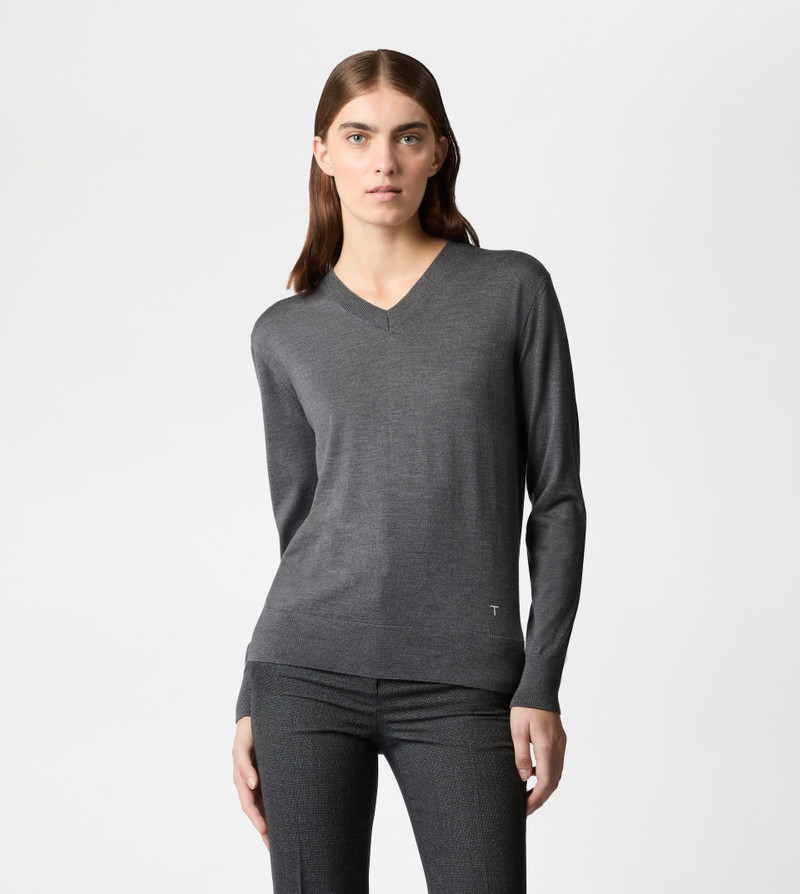 Tod's V-NECK SILK BLEND PULLOVER - GREY outlook
