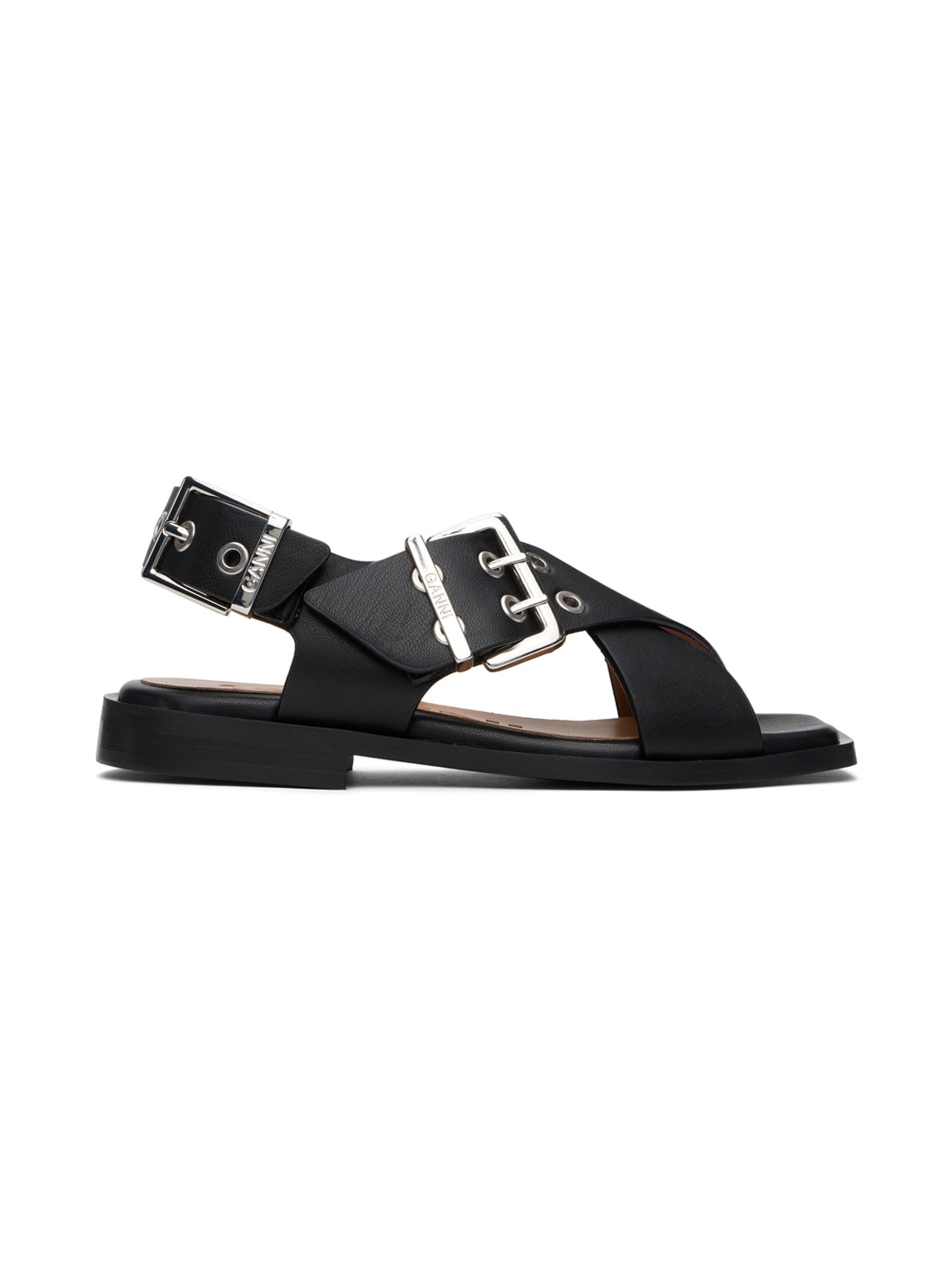 Black Feminine Buckle Cross Strap Sandals - 1