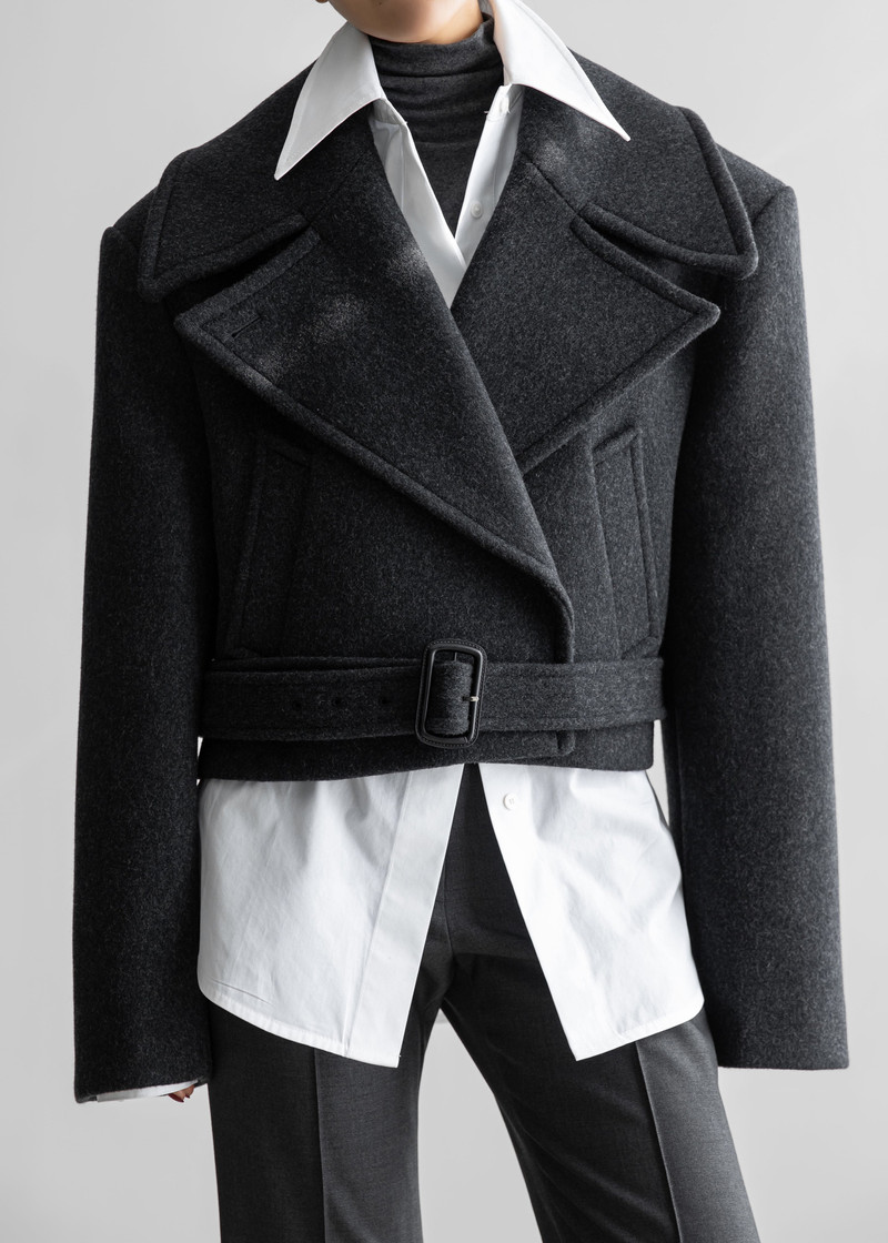 Aumale Cropped Wool Peacoat - Charcoal 9