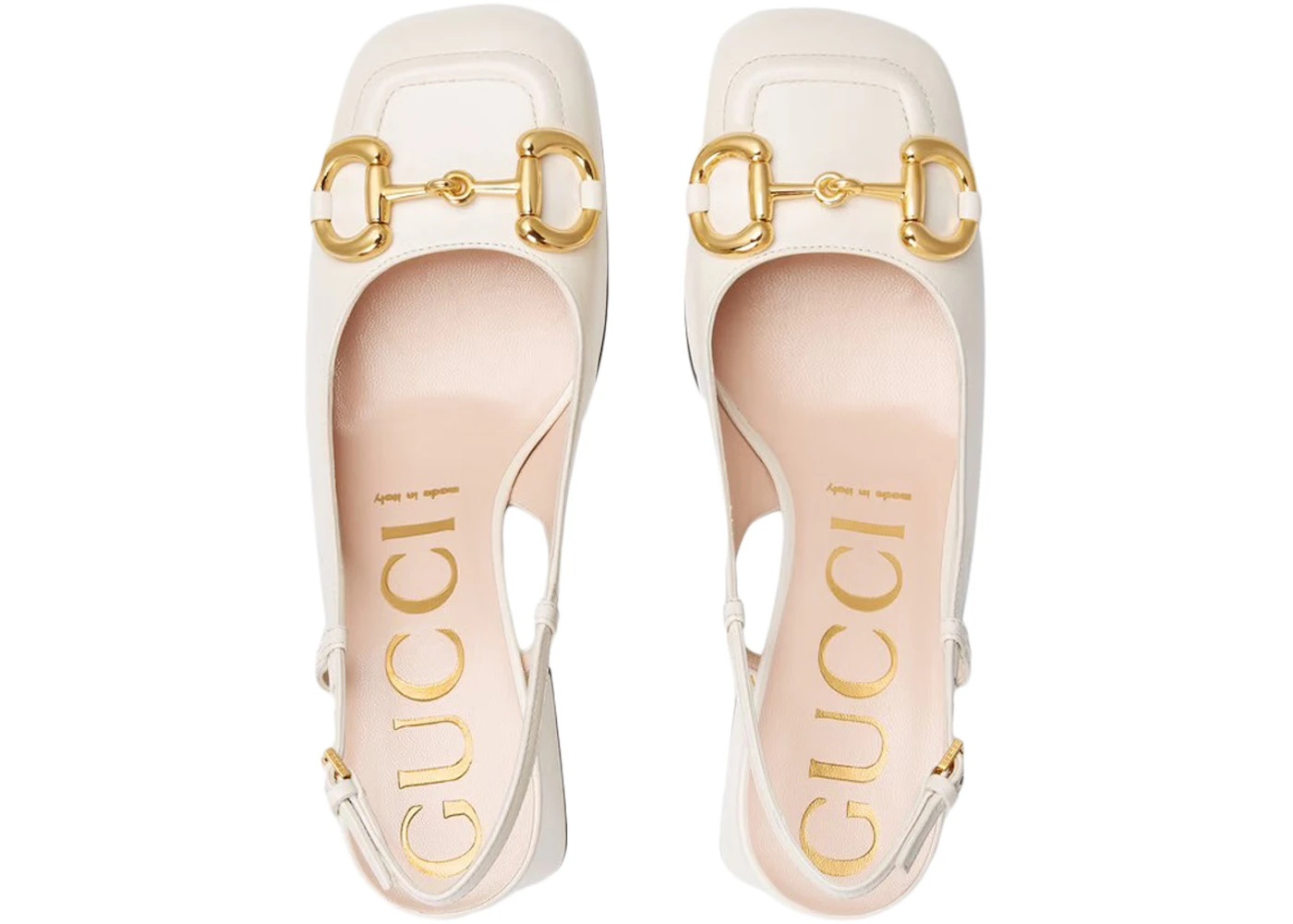 Gucci Horsebit 75mm Heeled Slingback White Leather - 3