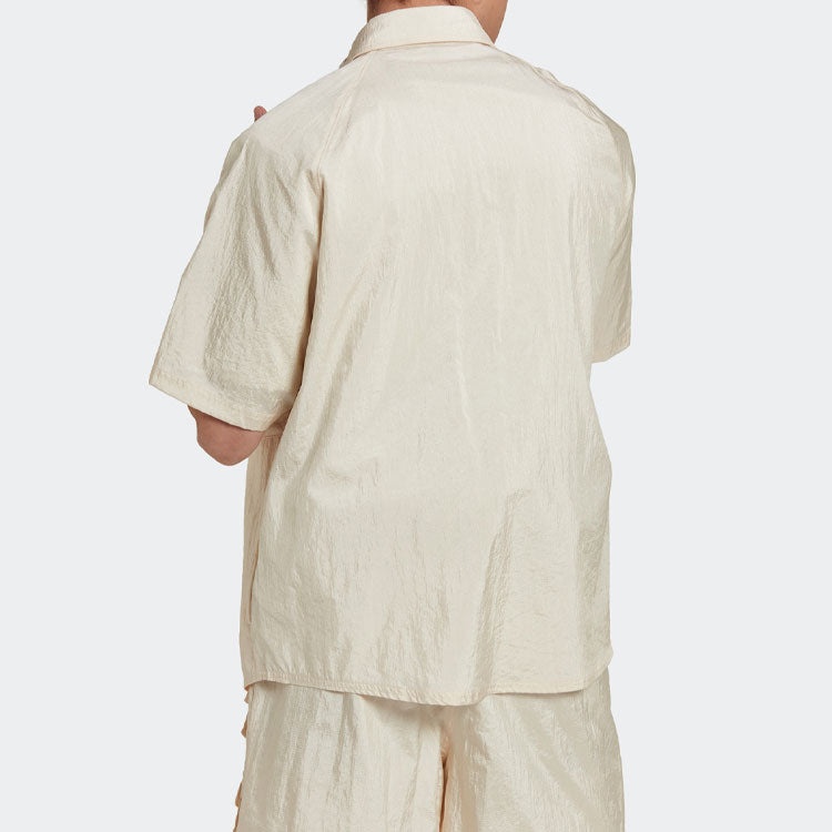 Men's adidas originals Solid Color Single Breasted Short Sleeve Beige Shirt HK2734 - 3