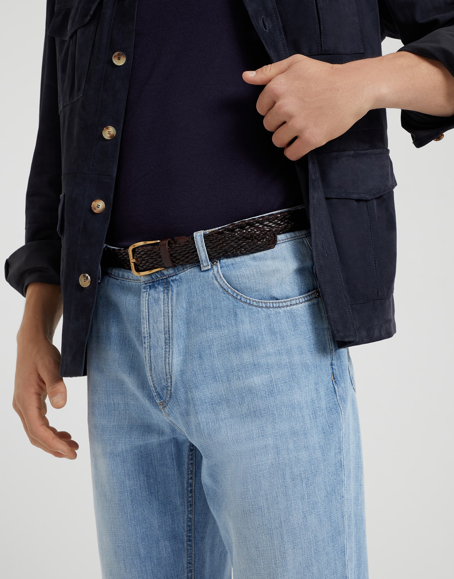 Lightweight denim traditional fit five-pocket trousers - 3