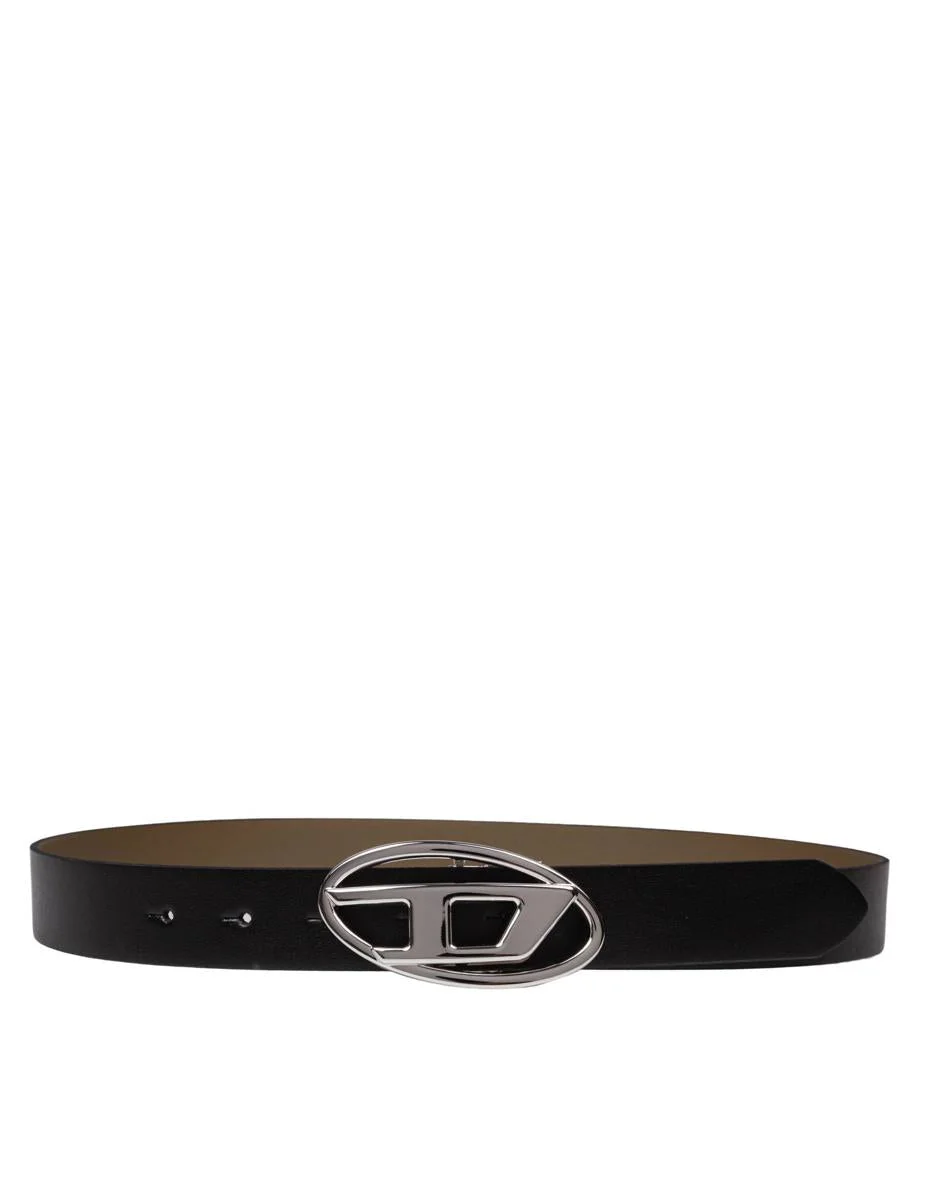 Diesel Black Belt With Oval Silver Logo Buckle - 1