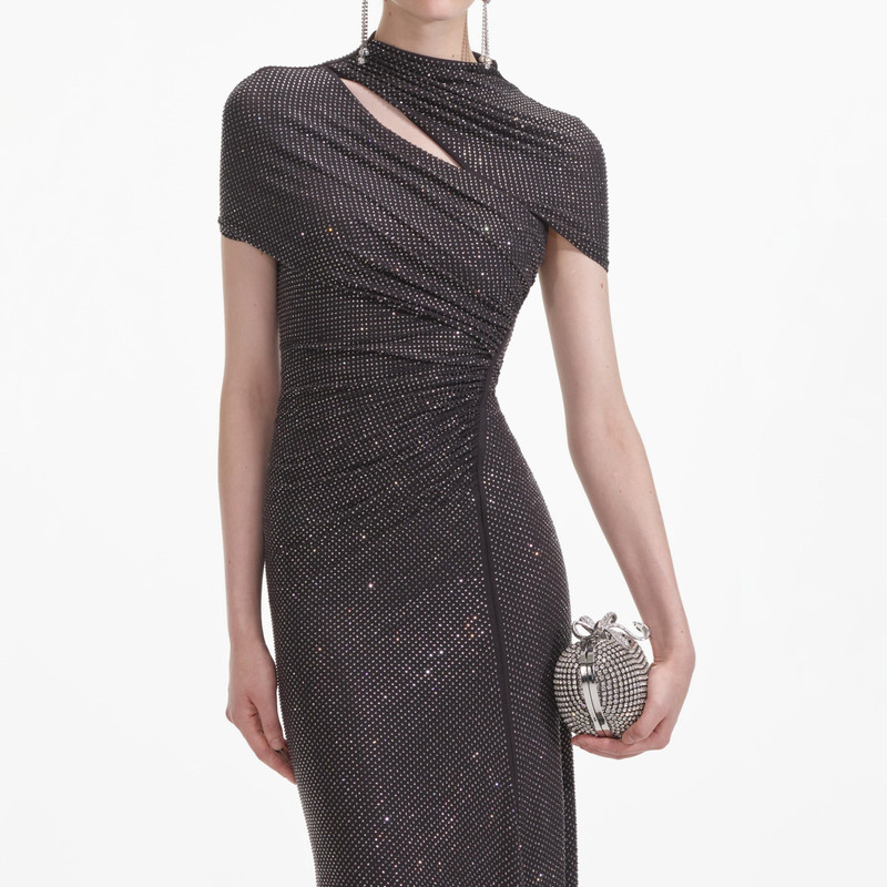 Slate Rhinestone Mesh Cut Out Midi Dress 4