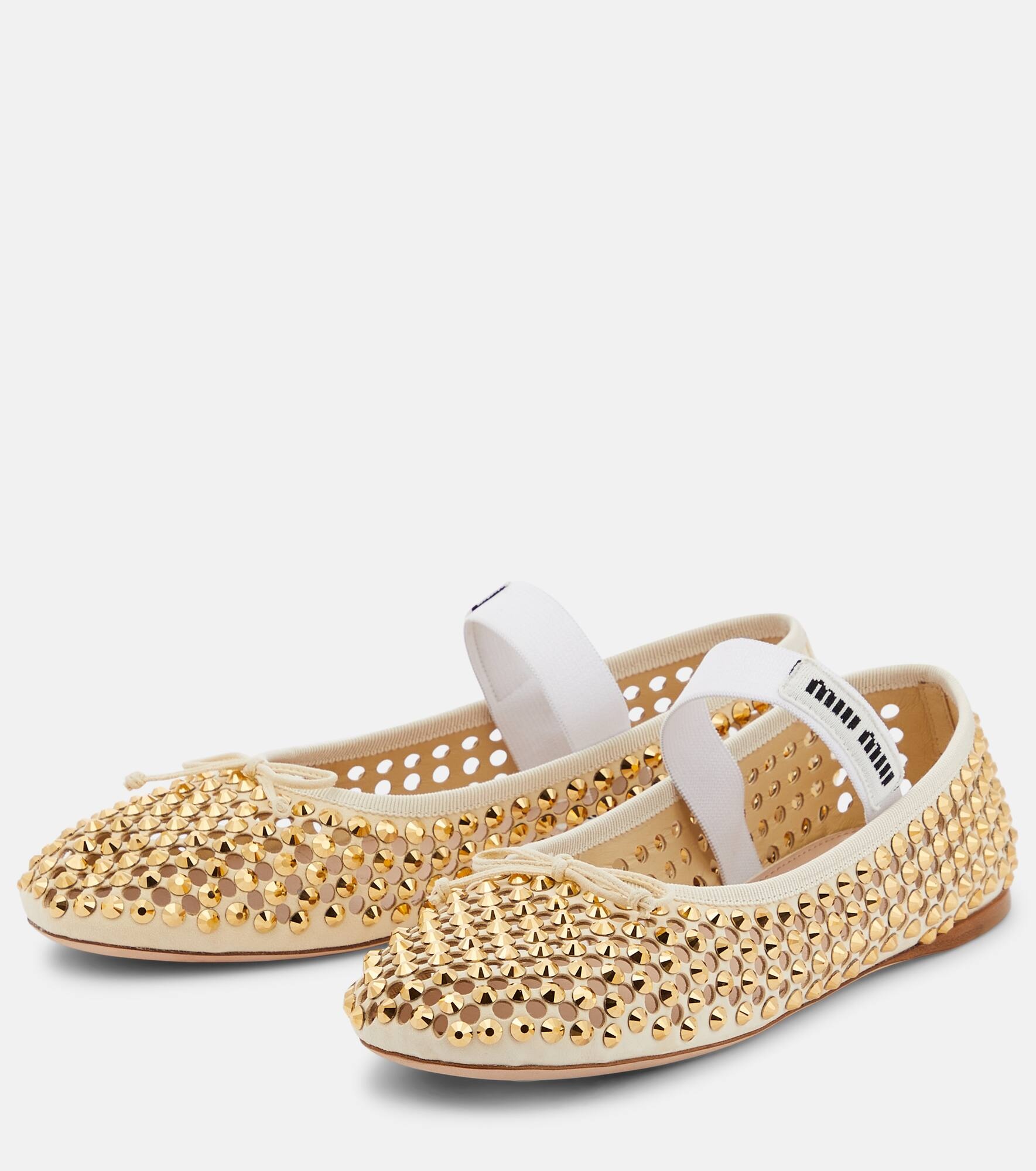 Crystal-embellished leather ballet flats - 5
