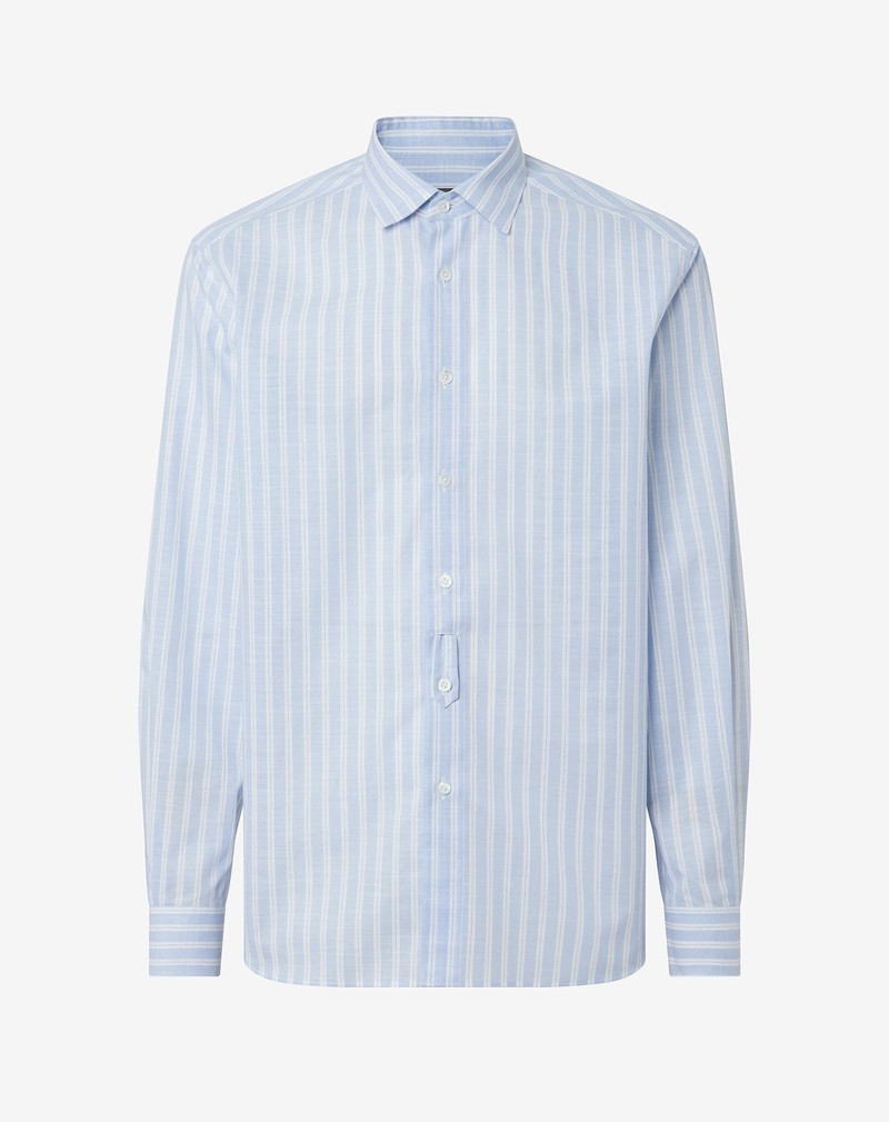 Pure cotton shirt with light blue striped pattern 1