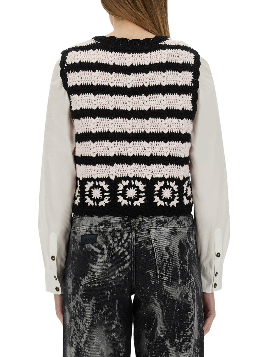 Ganni Women Crochet Knit Vest - 3