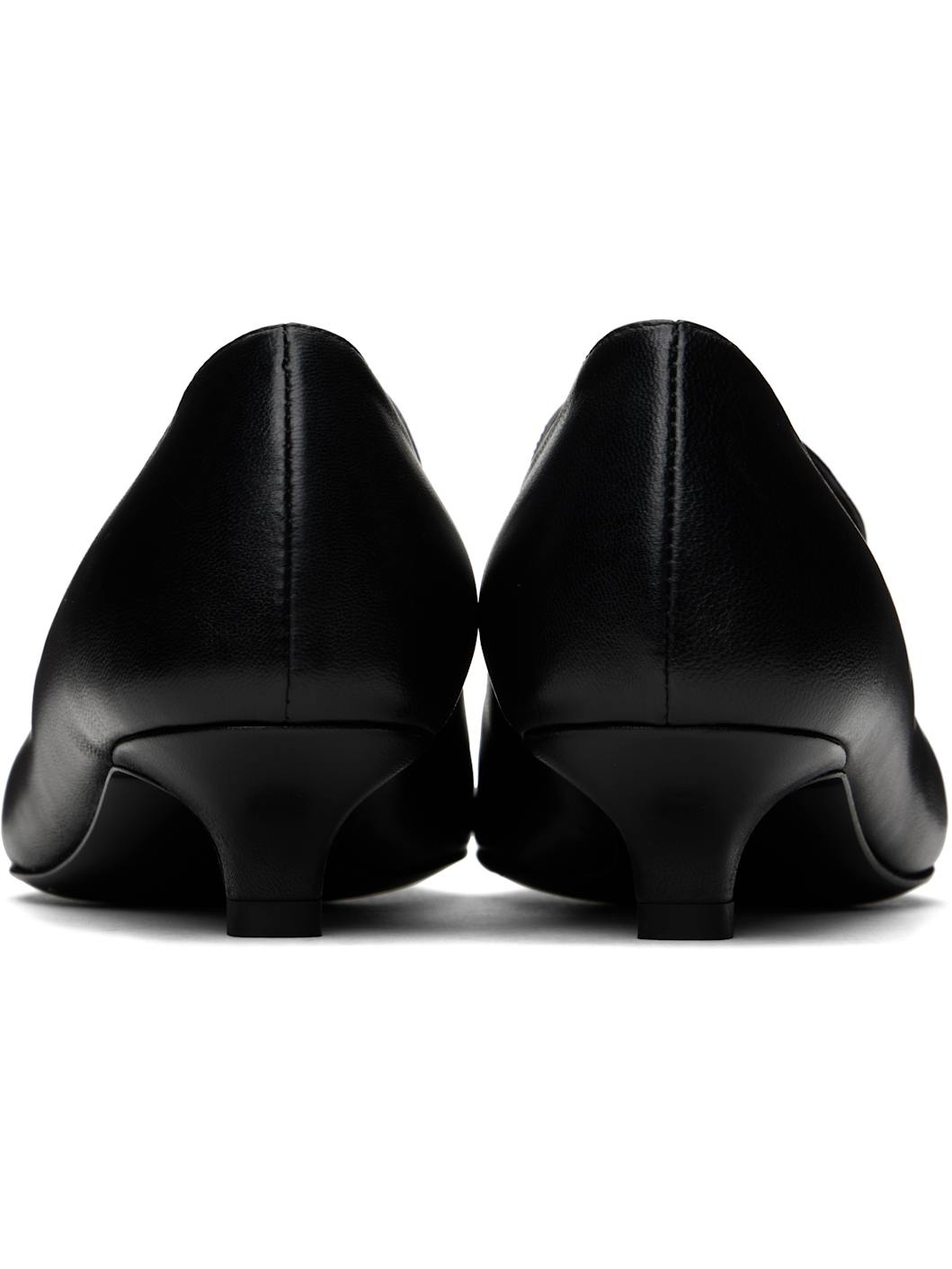 Black Leather Kitten Heels - 2