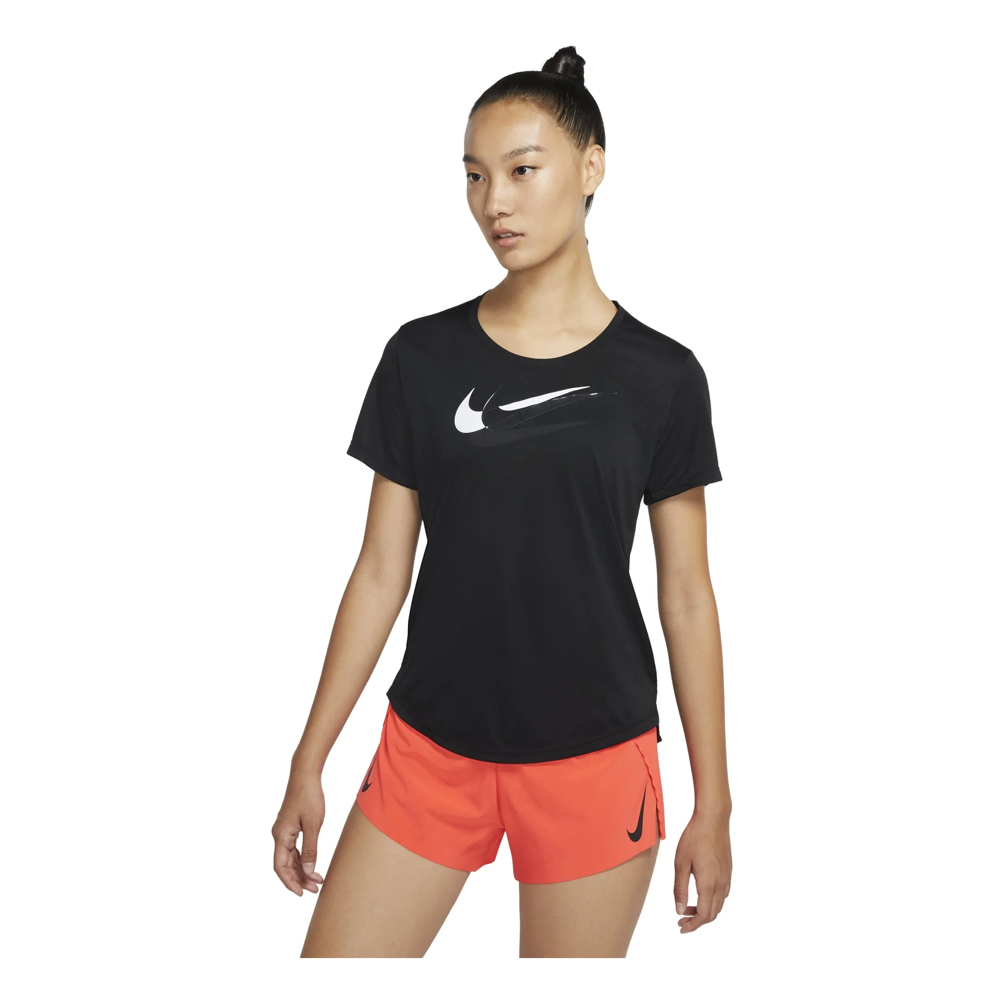 (WMNS) Nike Solid Color Chest Logo Printing Round Neck Short Sleeve Black T-Shirt DD6479-010 - 1