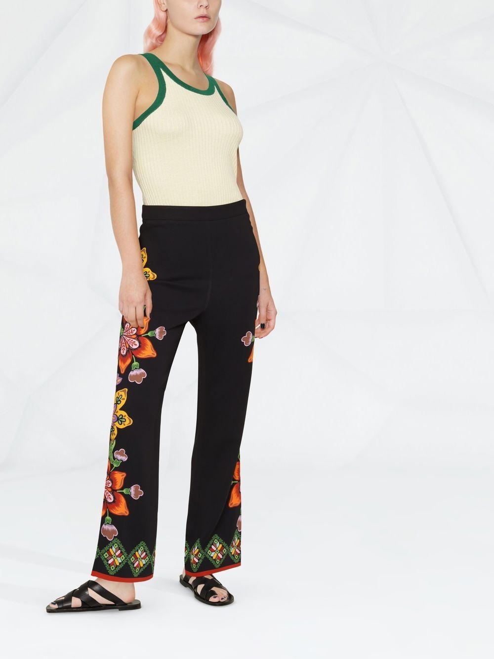 Stretch floral-print straight trousers - 4