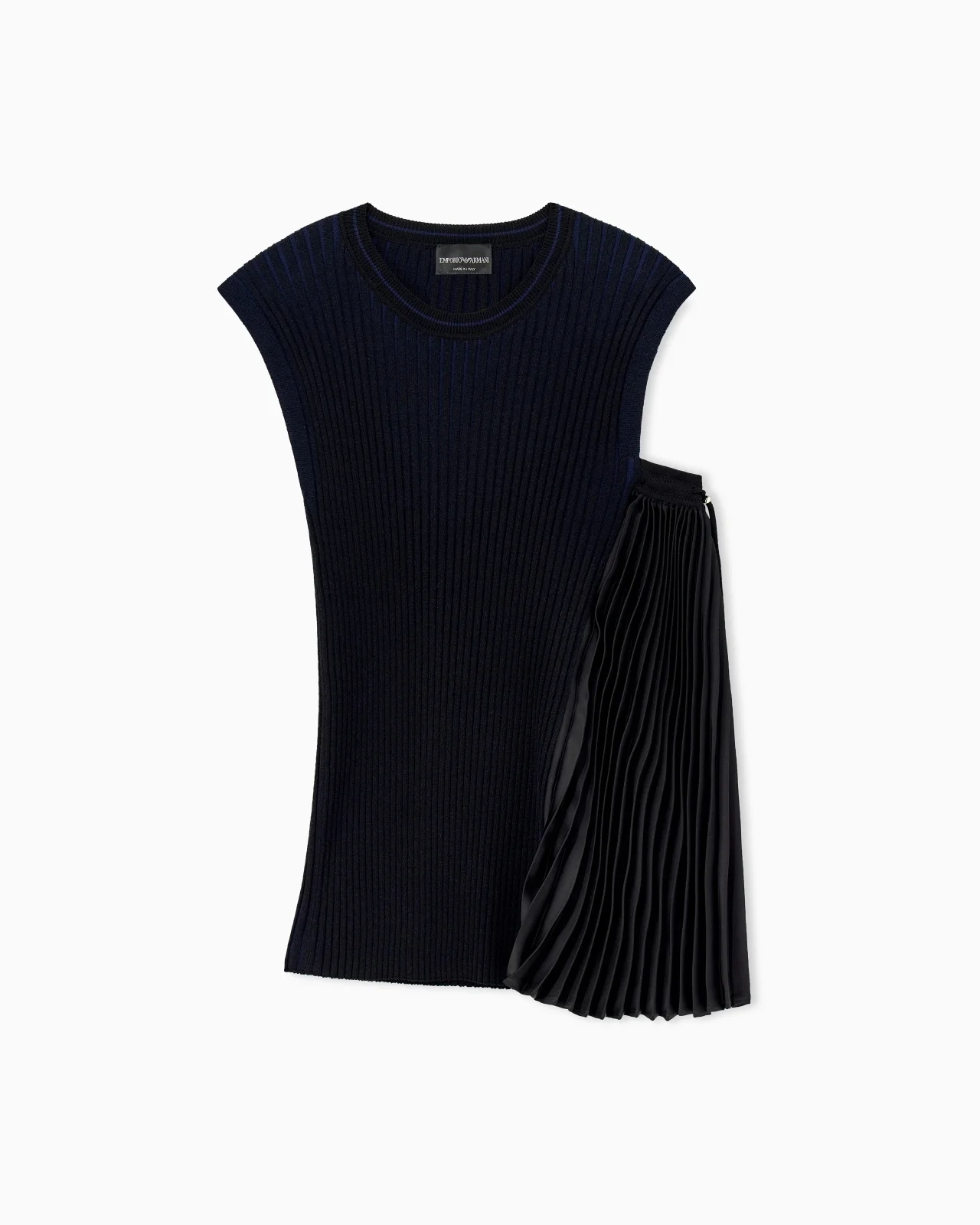 KNIT TOP WITH ASYMMETRICAL AND SLEEVELESS RIBBED DESIGN AND PLEATED PANEL - 1