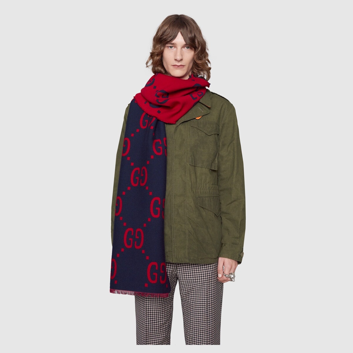 GG jacquard wool silk scarf - 3