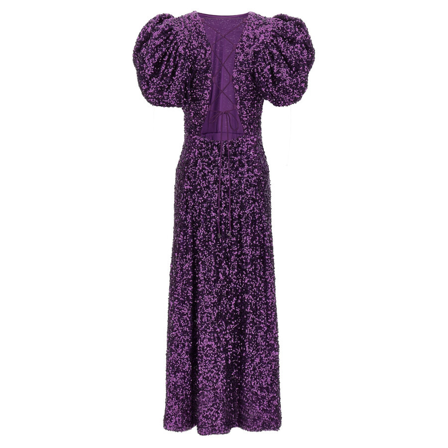 Rotate Ladies Purple Magic Sequins Puff Sleeve Dress - 6