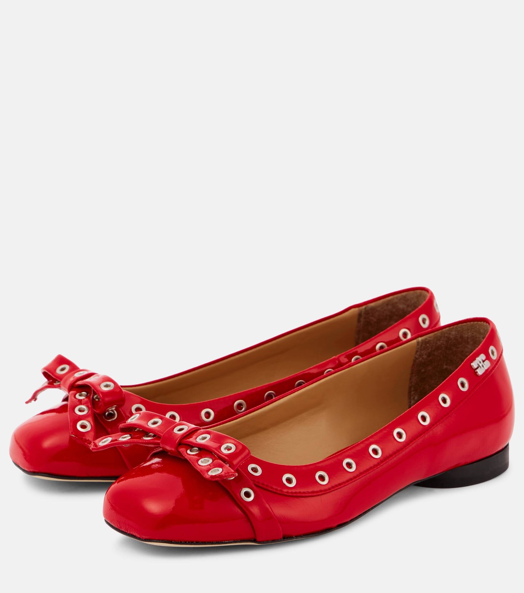 Bow-detail faux leather ballet flats - 4