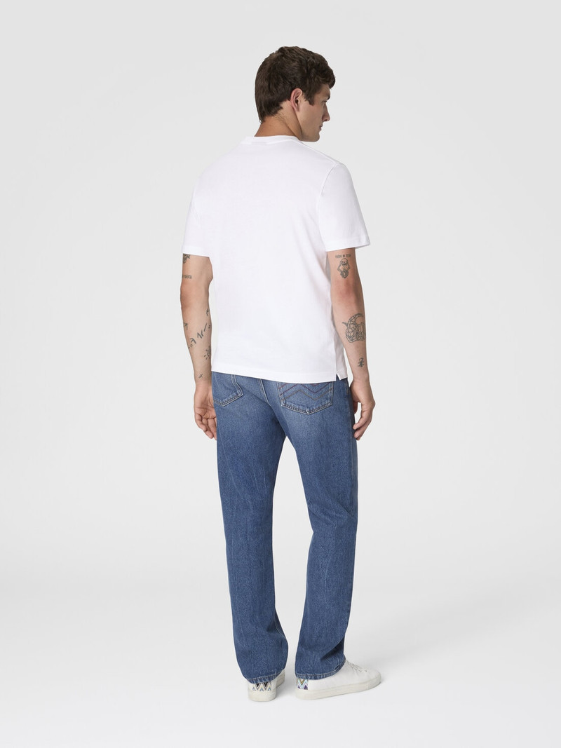 Crew-neck cotton T-shirt with wave print and logo 3