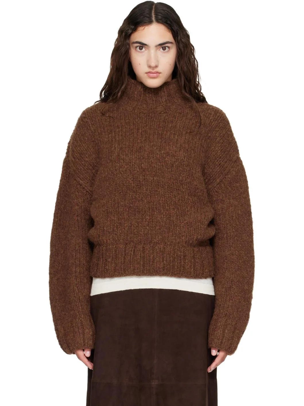 Brown Handknit Mockneck Sweater - 1
