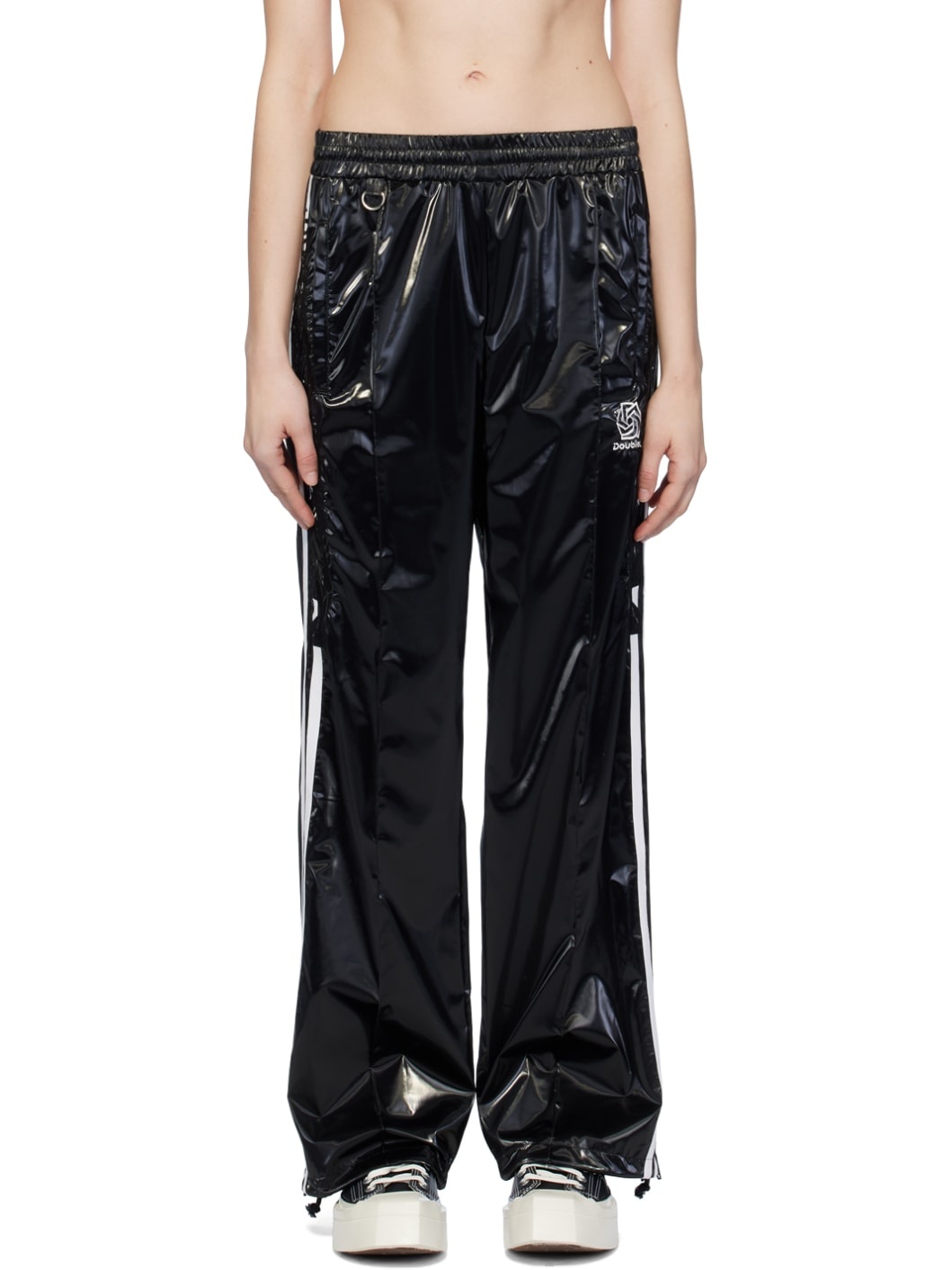 Black Embroidered Track Pants - 1