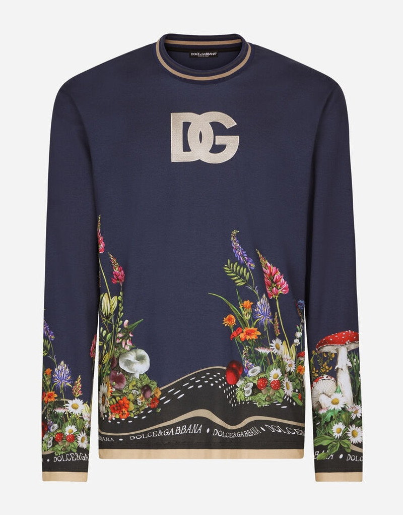Cotton round-neck T-shirt with rabbit print 1