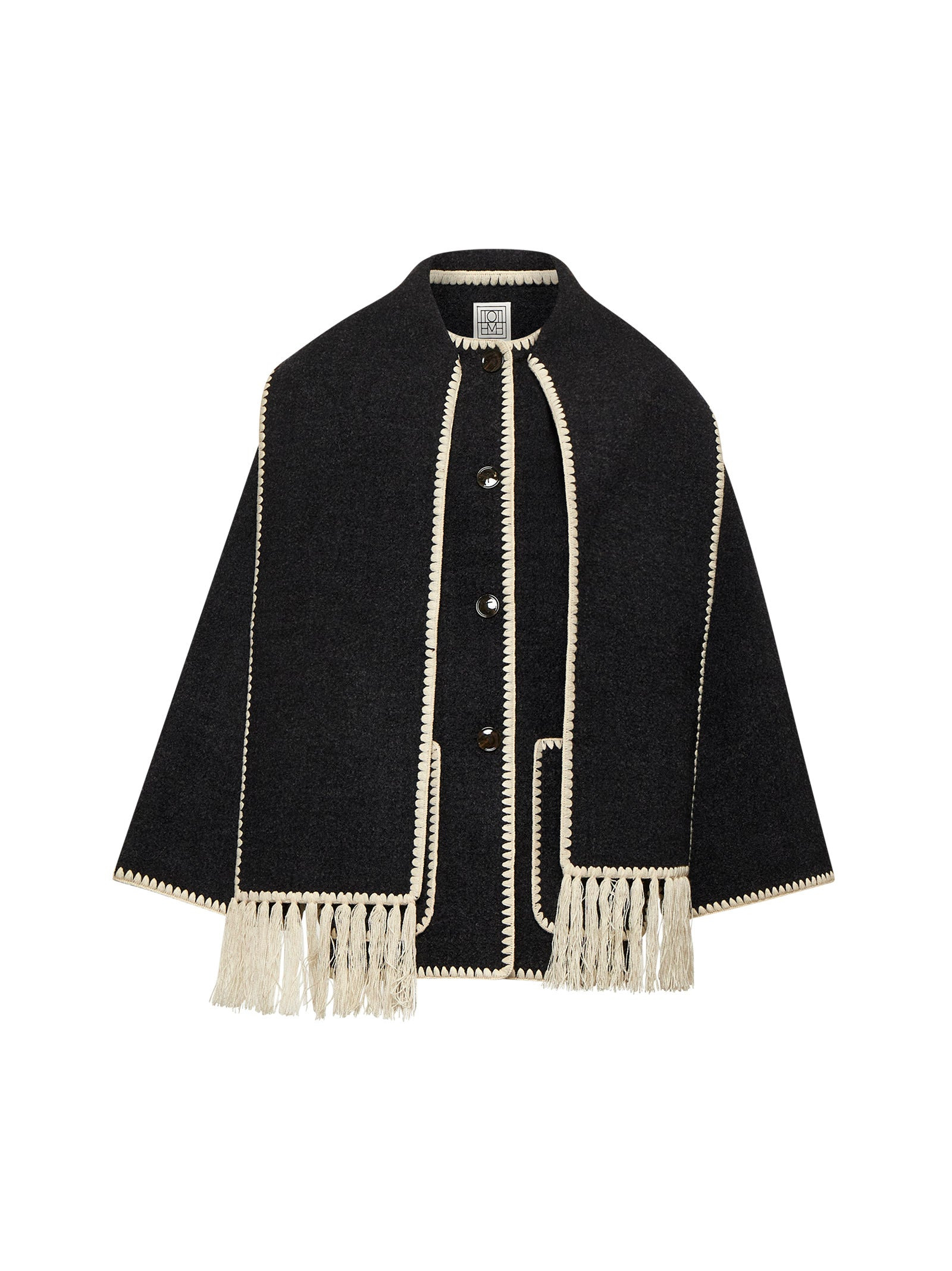 Grey felt embroidered scarf jacket - 1