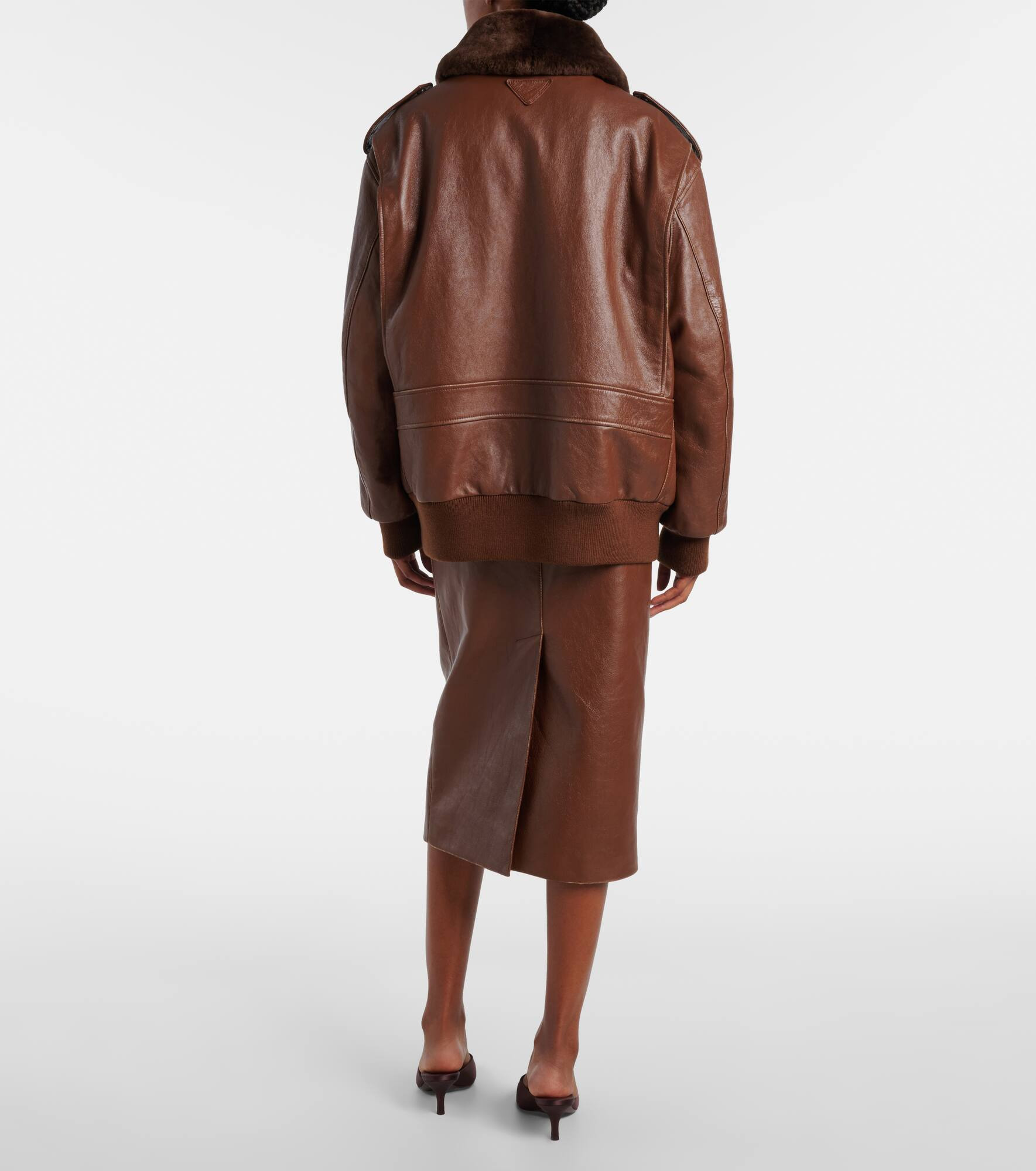 Shearling-trimmed leather jacket - 3