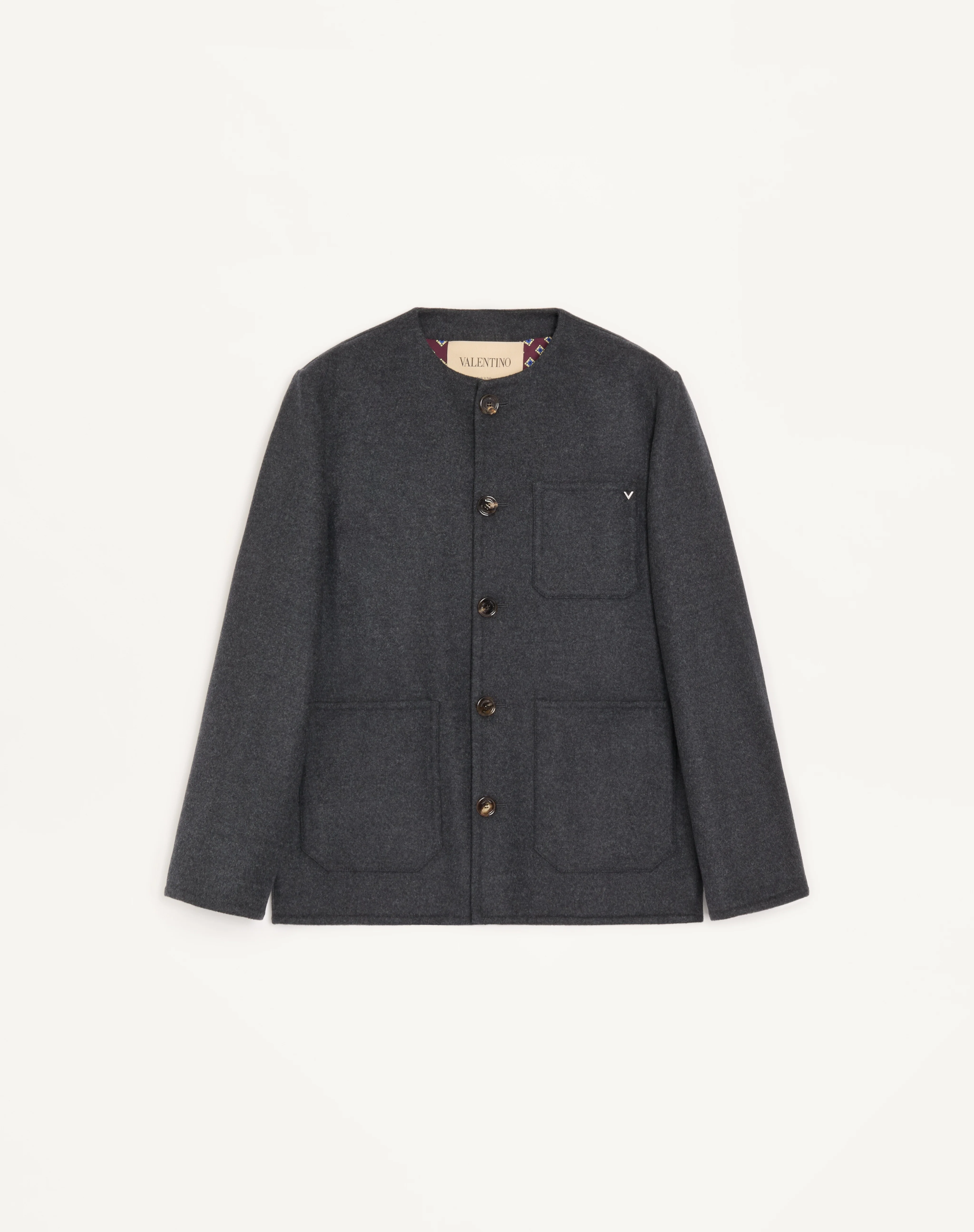 VALENTINO DOUBLE WOOL COAT WITH METALLIC V DETAIL - 1