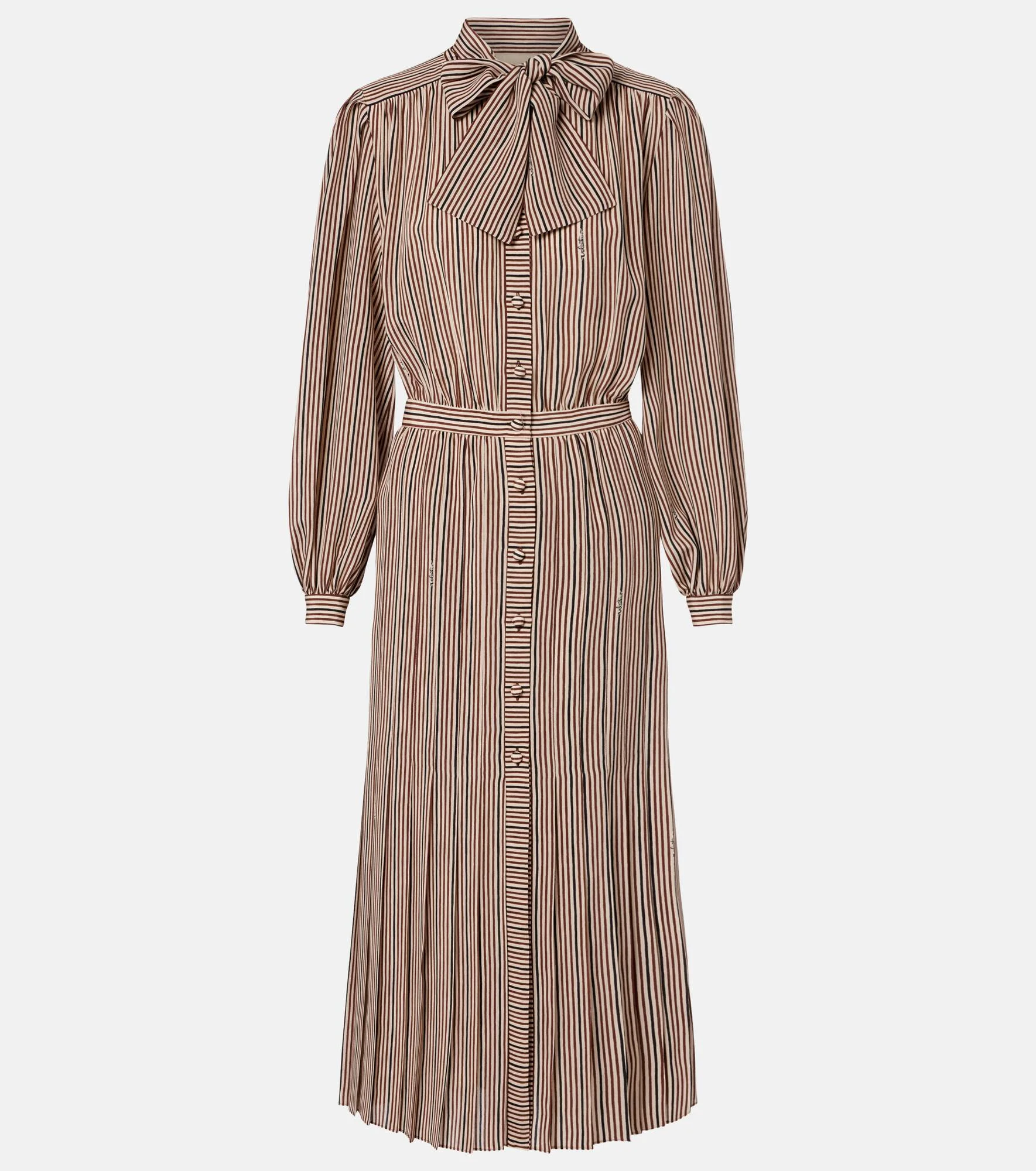 Striped tie-neck silk midi dress - 1