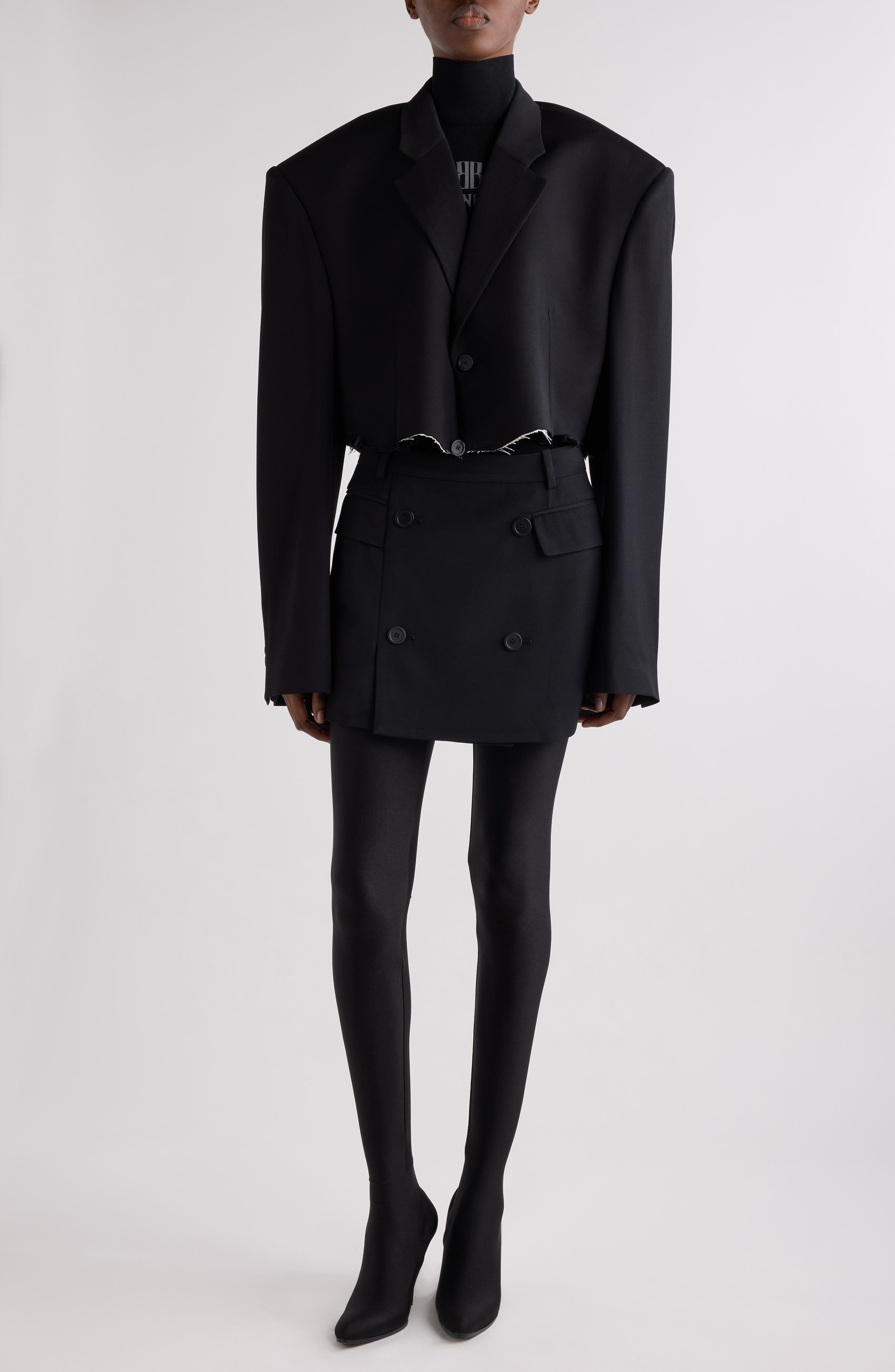 Balenciaga Cutoff Crop Single Breasted Blazer in 1000 Black at Nordstrom - 2