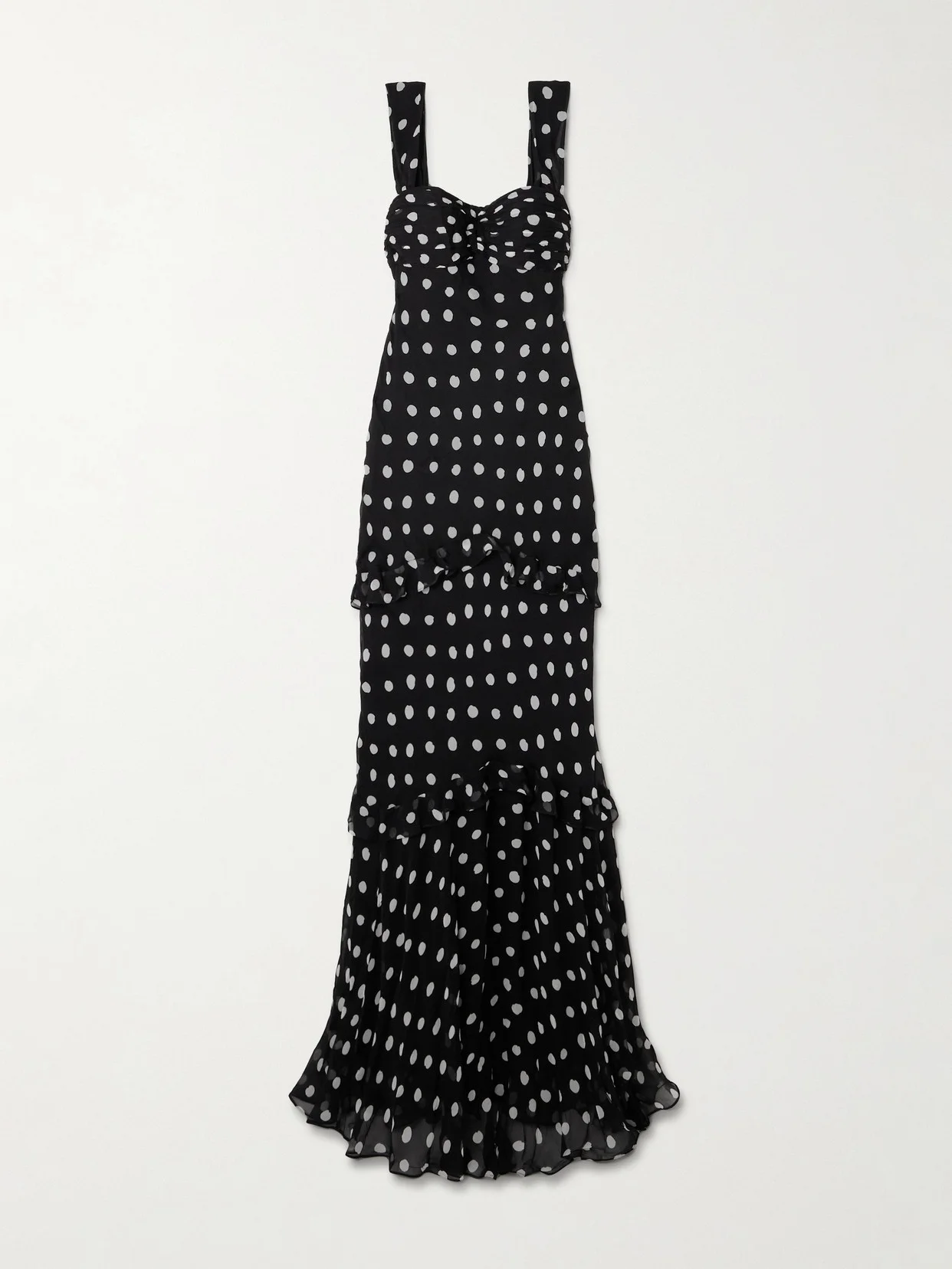 Selma Ruched Ruffled Polka-dot Crepe De Chine Maxi Dress - 1