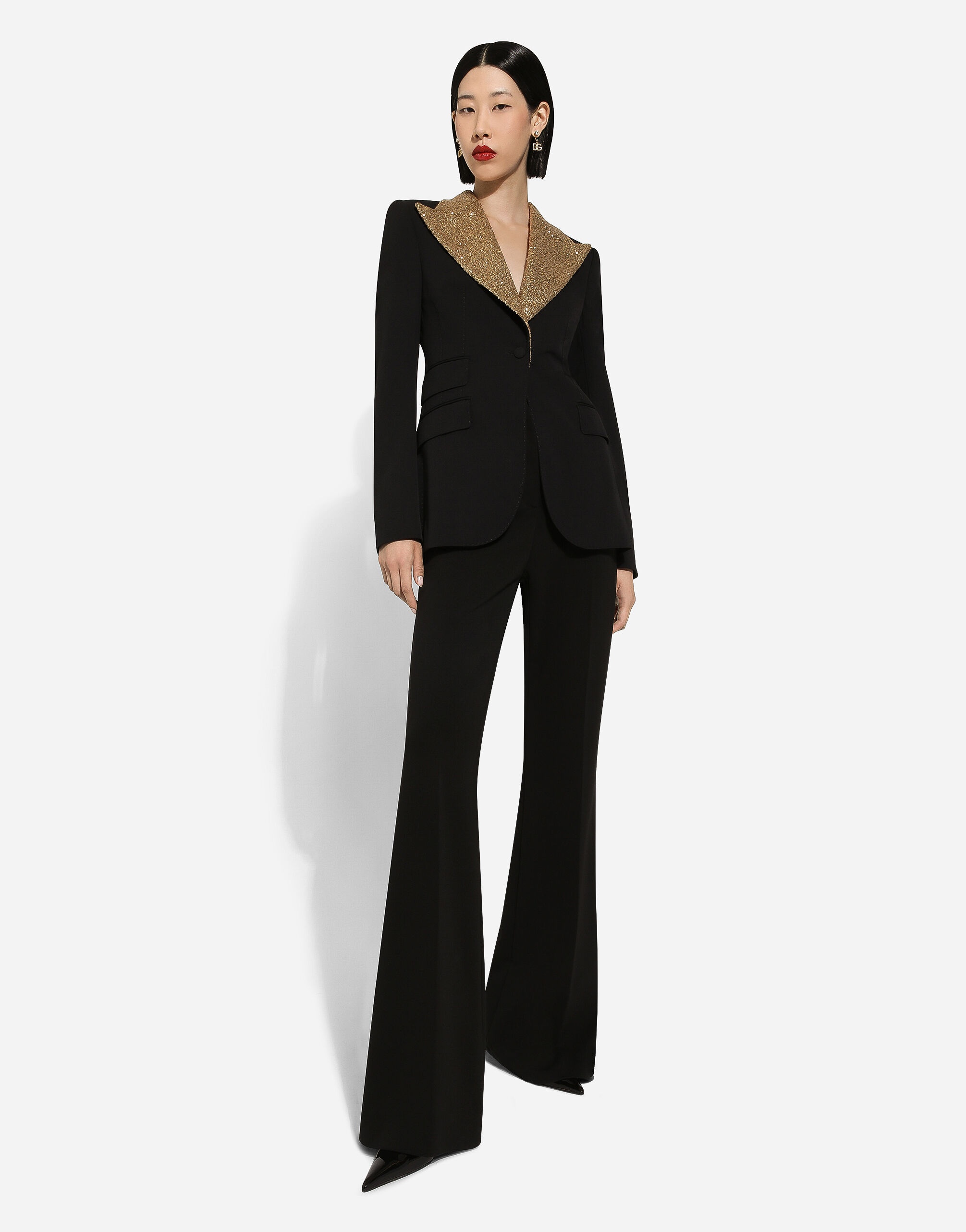 Single-breasted wool Turlington jacket with sequined lapels - 5