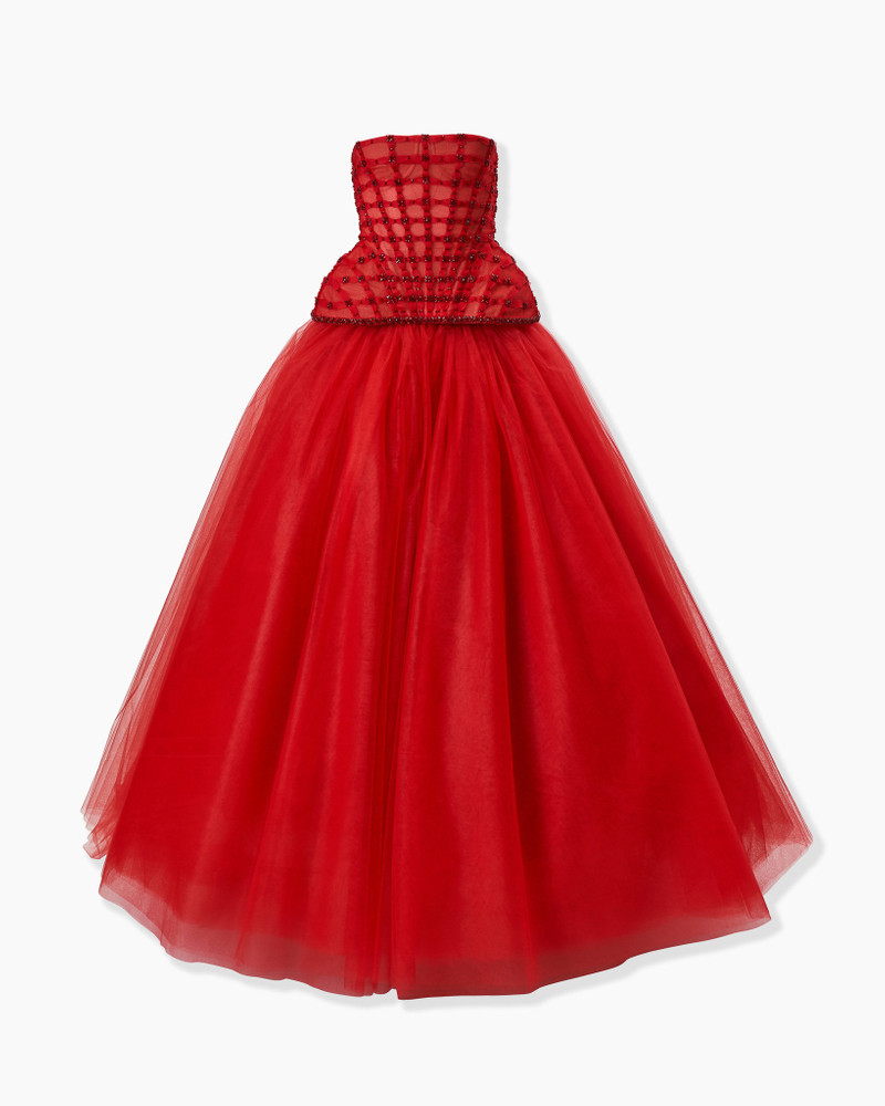 Crystal-Embroidered Strapless Gown 1