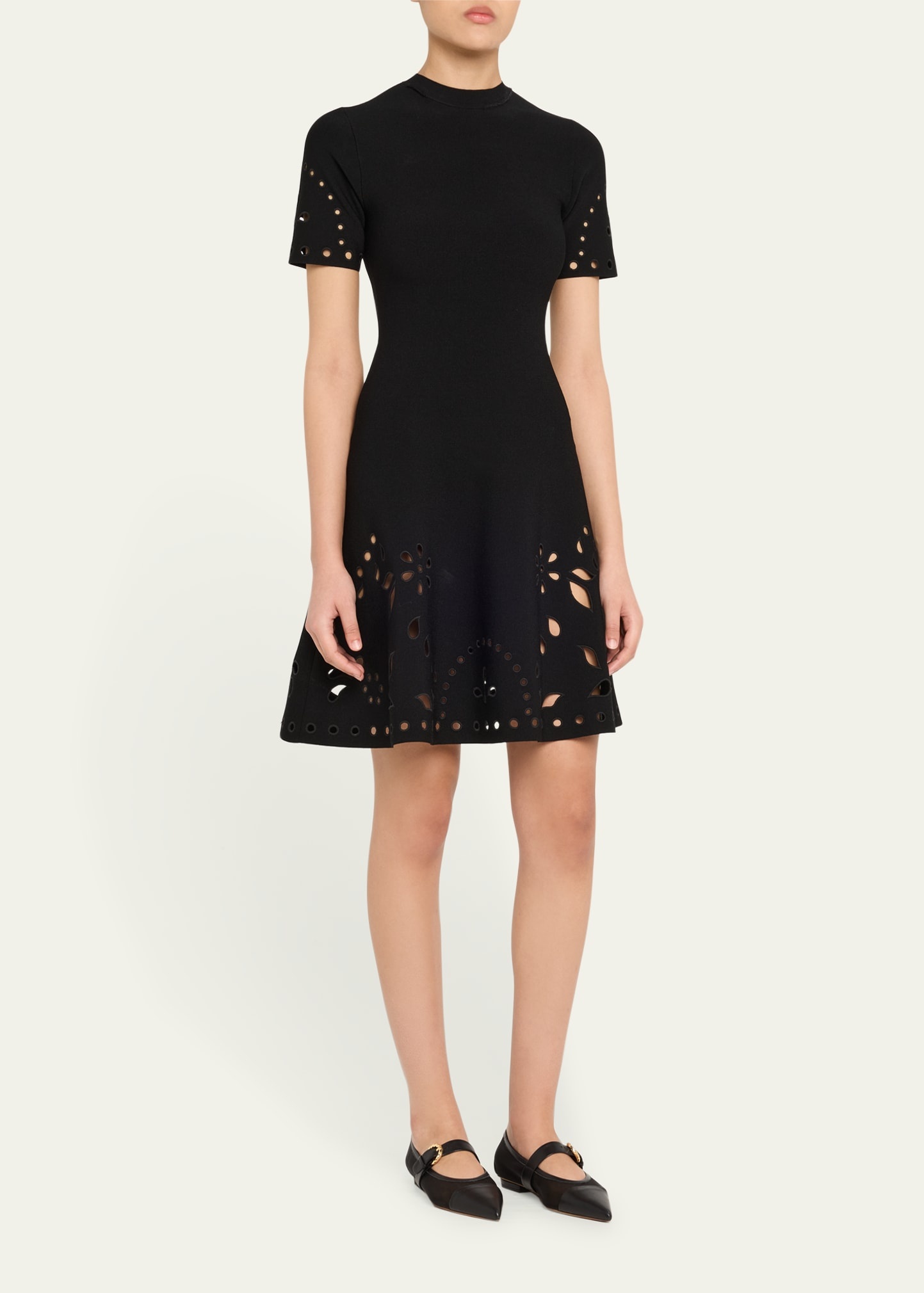 Fania Short-Sleeve Eyelet Mini Dress - 4