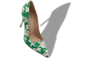 Manolo Blahnik Green Silk Floral Print Pumps outlook