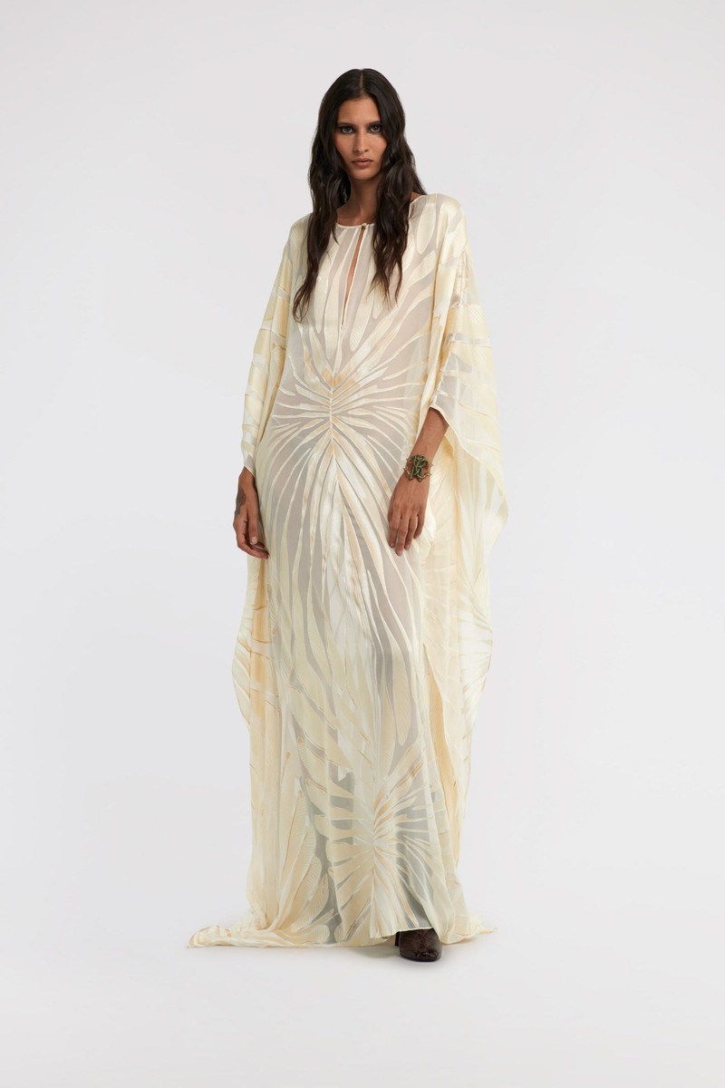 Roberto Cavalli Satin caftan with Ray Of Gold print outlook