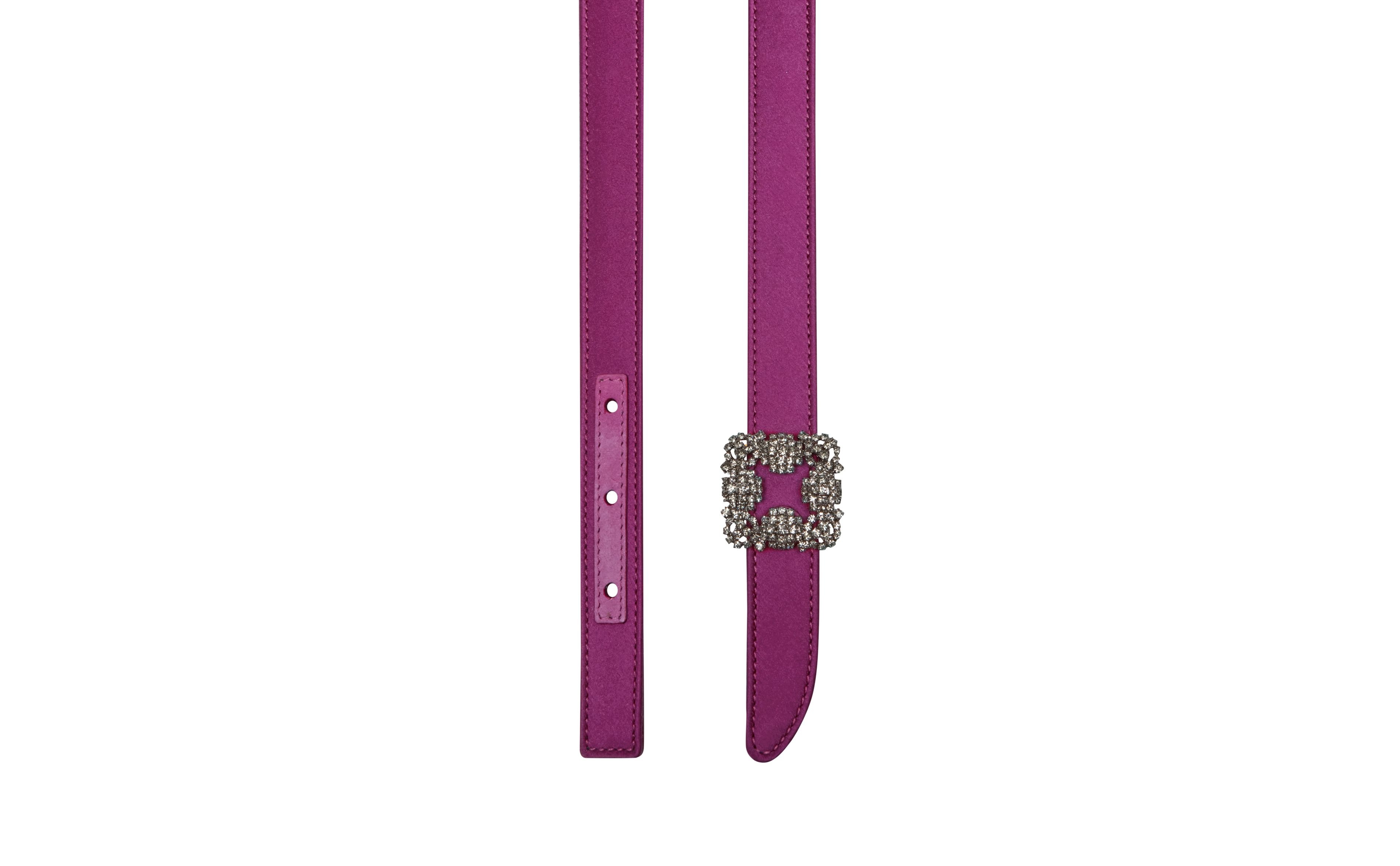 Dark Fuchsia Satin Crystal Buckled Belt - 3