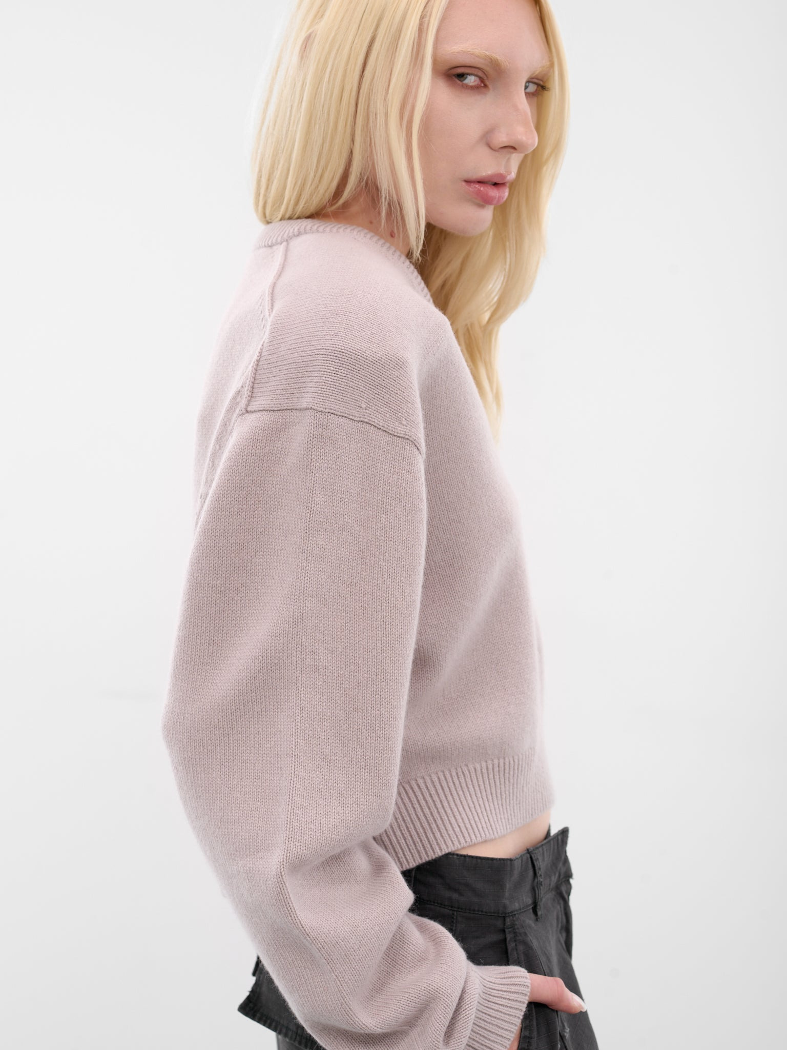 Beige Cropped Boxy Knit Sweater - 4
