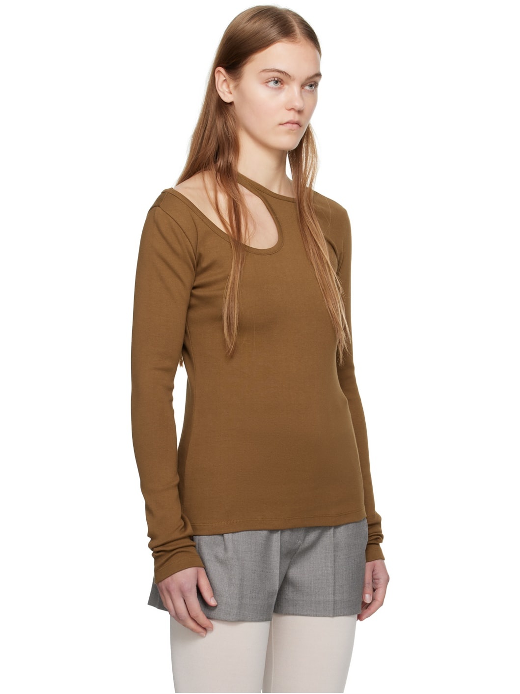 Brown Curve Hole Long Sleeve T-Shirt - 4