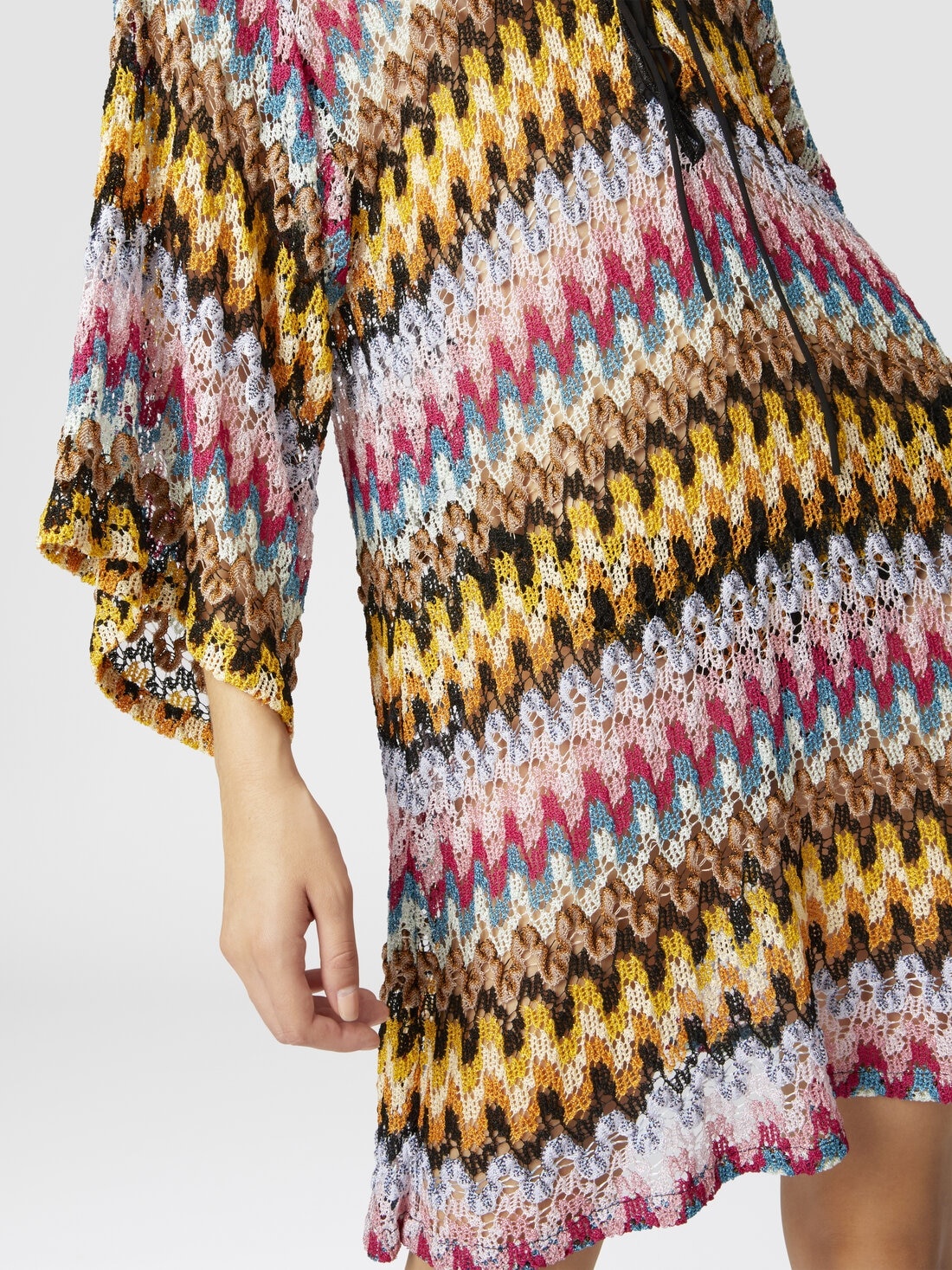 Short cover-up caftan in lamé viscose lace - 5