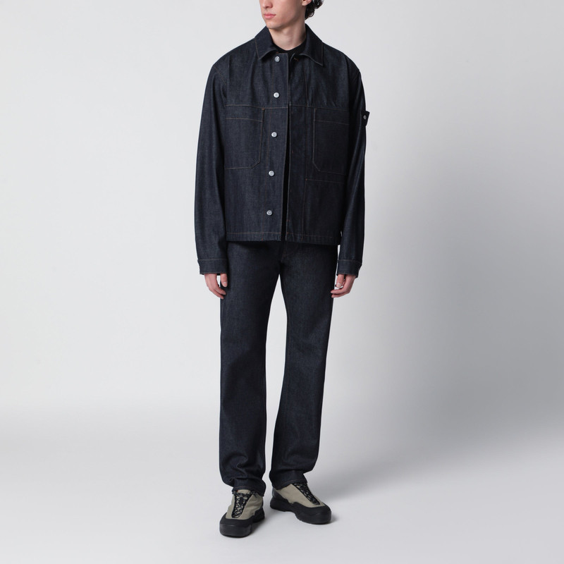 Stone Island Coach jacket with pockets in raw indigo denim cotton in blue outlook