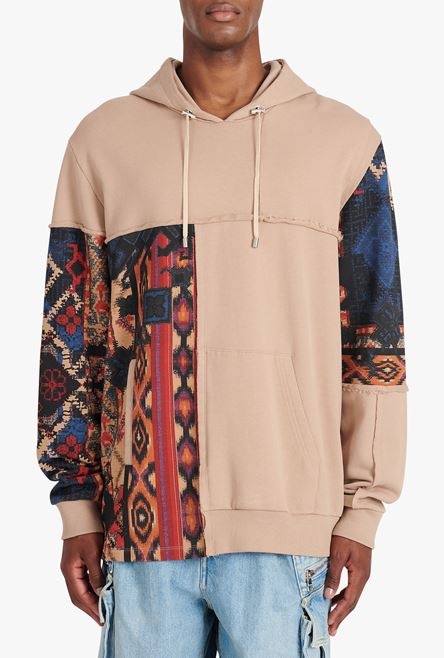 Beige cotton sweatshirt with multicolor patchwork print - 5