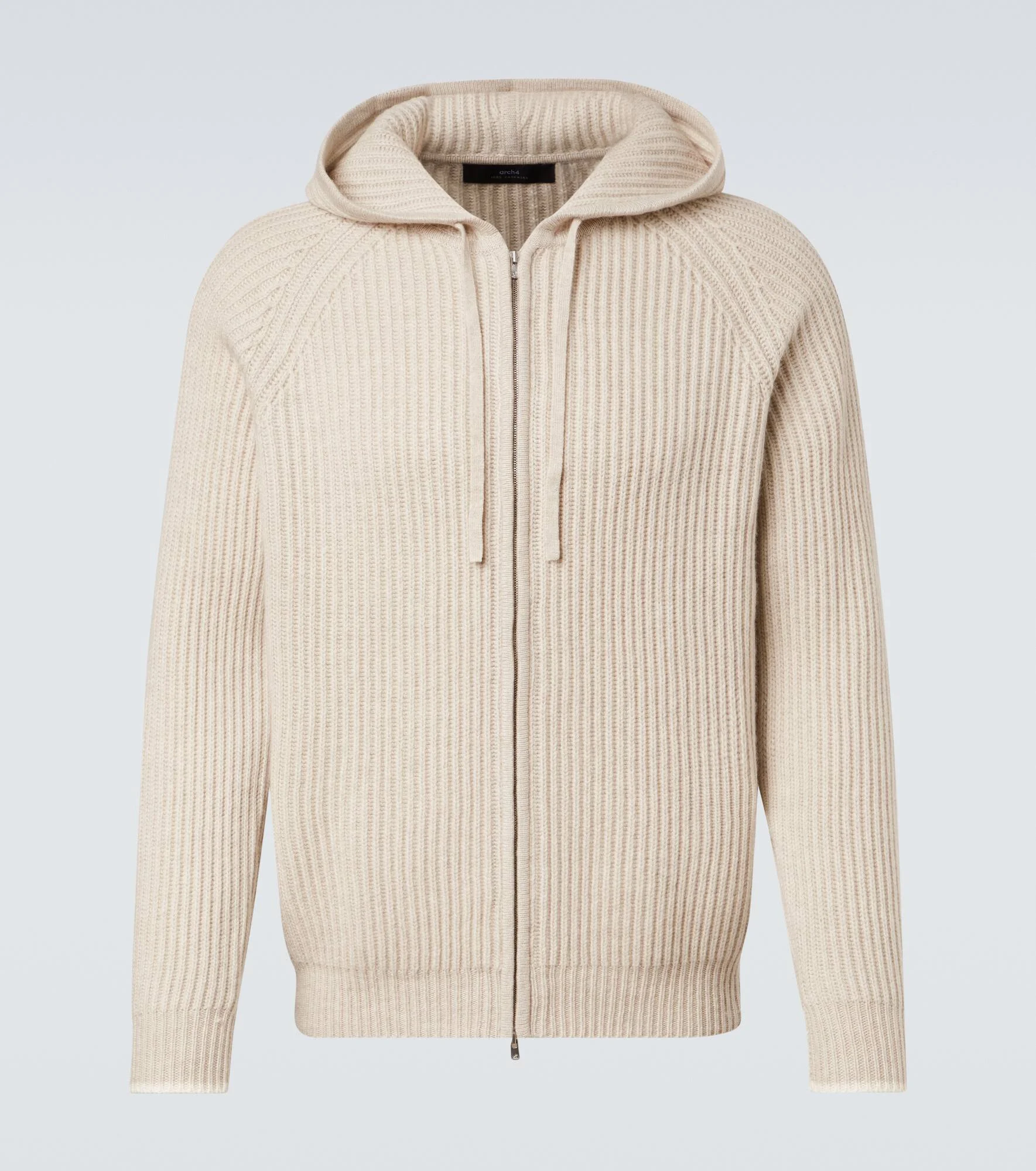 Hooded ribbed-knit cashmere zip-up cardigan - 1