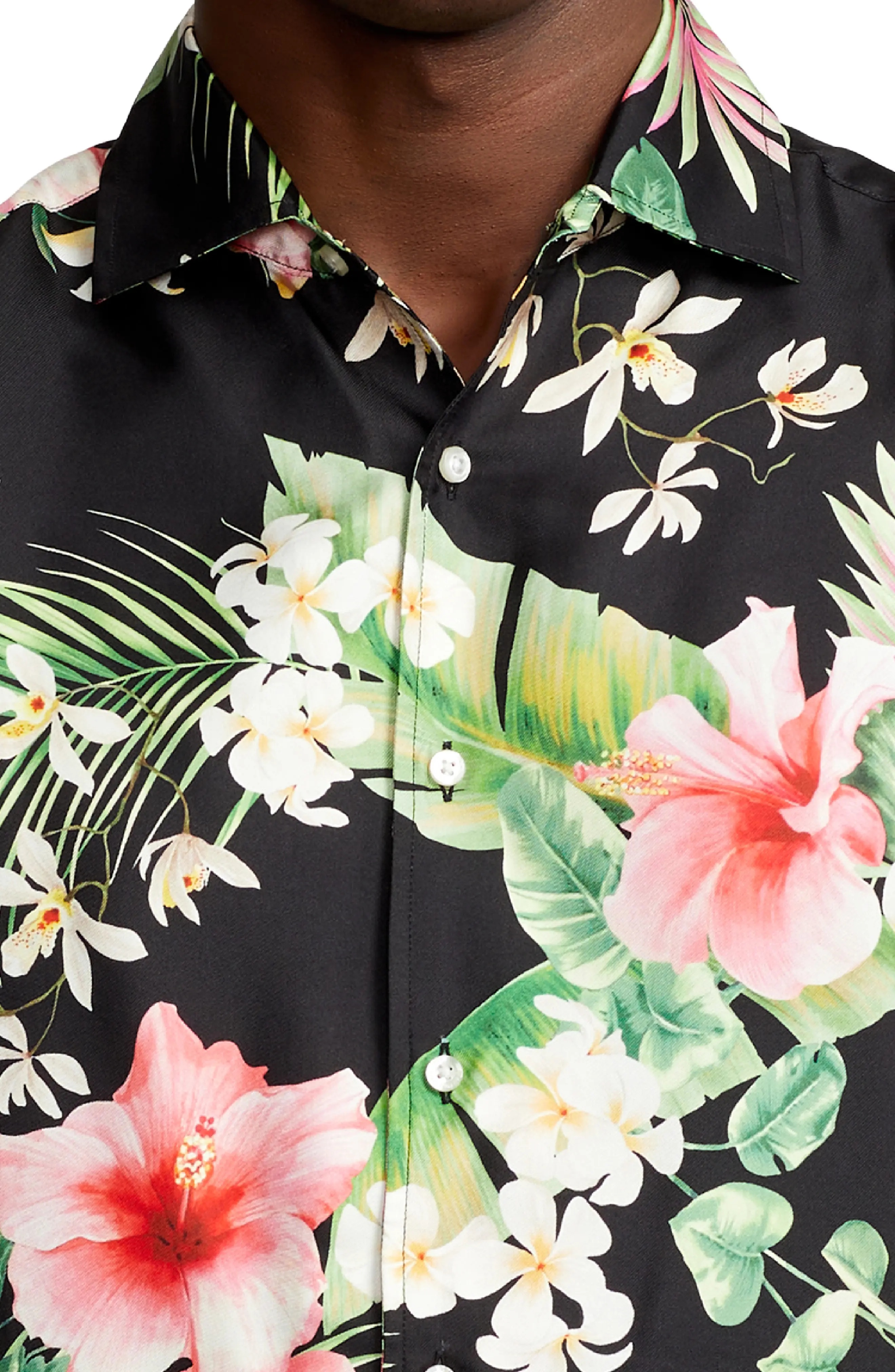 Tropical Floral Silk Button-Up Shirt - 4