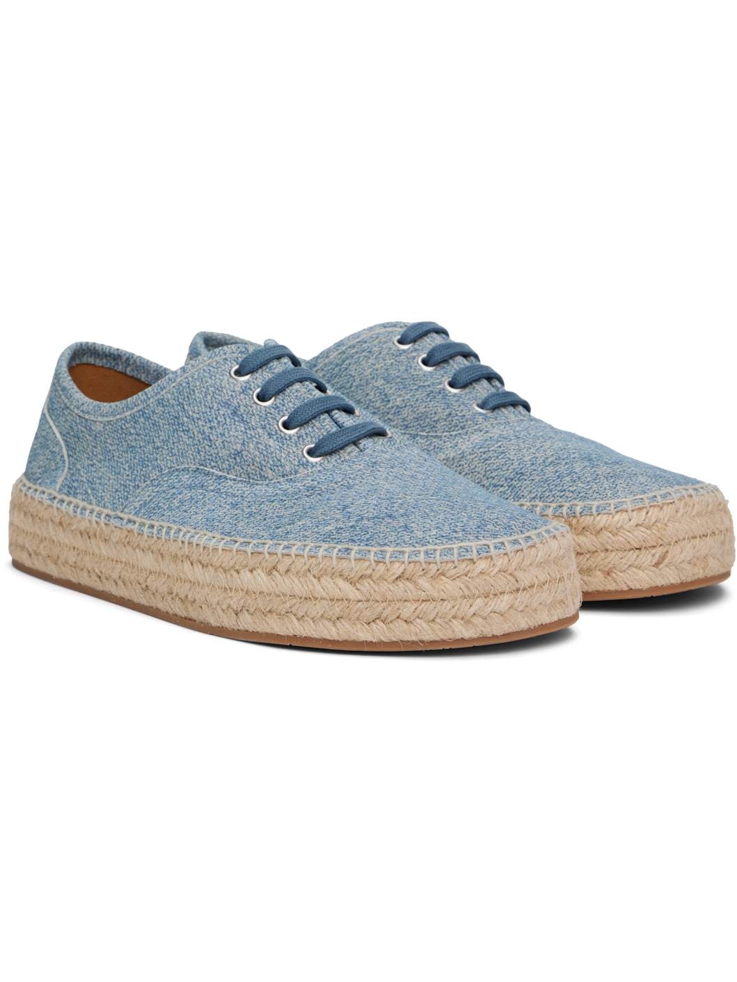 Blue Suede Lace-Front Platform Espadrilles - 4