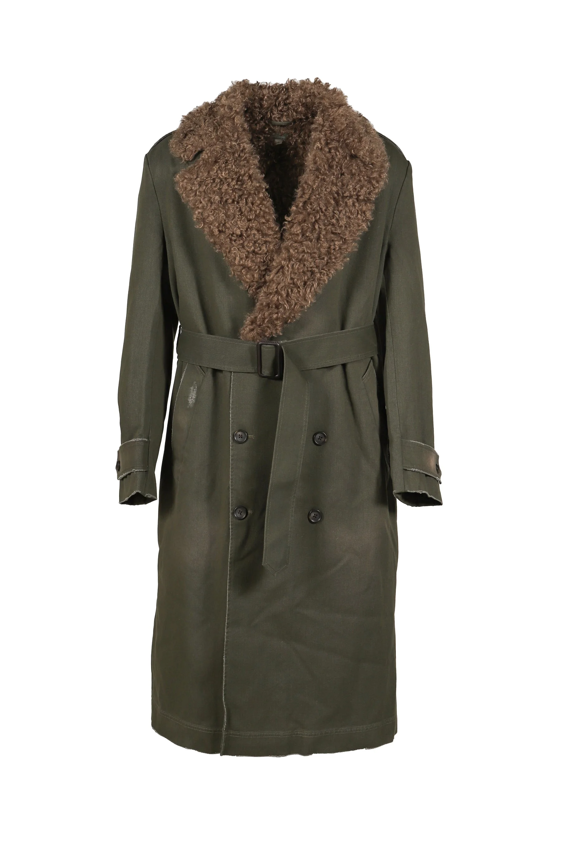 TWILL/CANVAS FUR LINING LONG COAT / DUSTY SAGE - 1