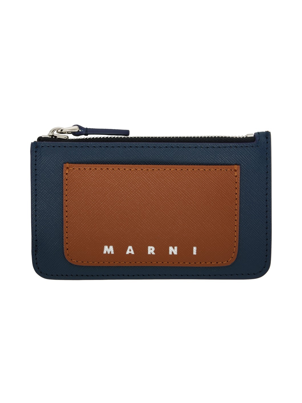 Navy & Brown Saffiano Leather Card Holder - 1