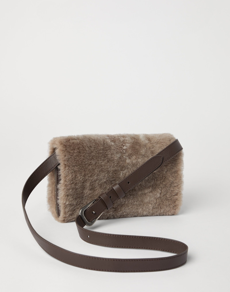 Brunello Cucinelli Frosty-effect shearling clutch bag outlook
