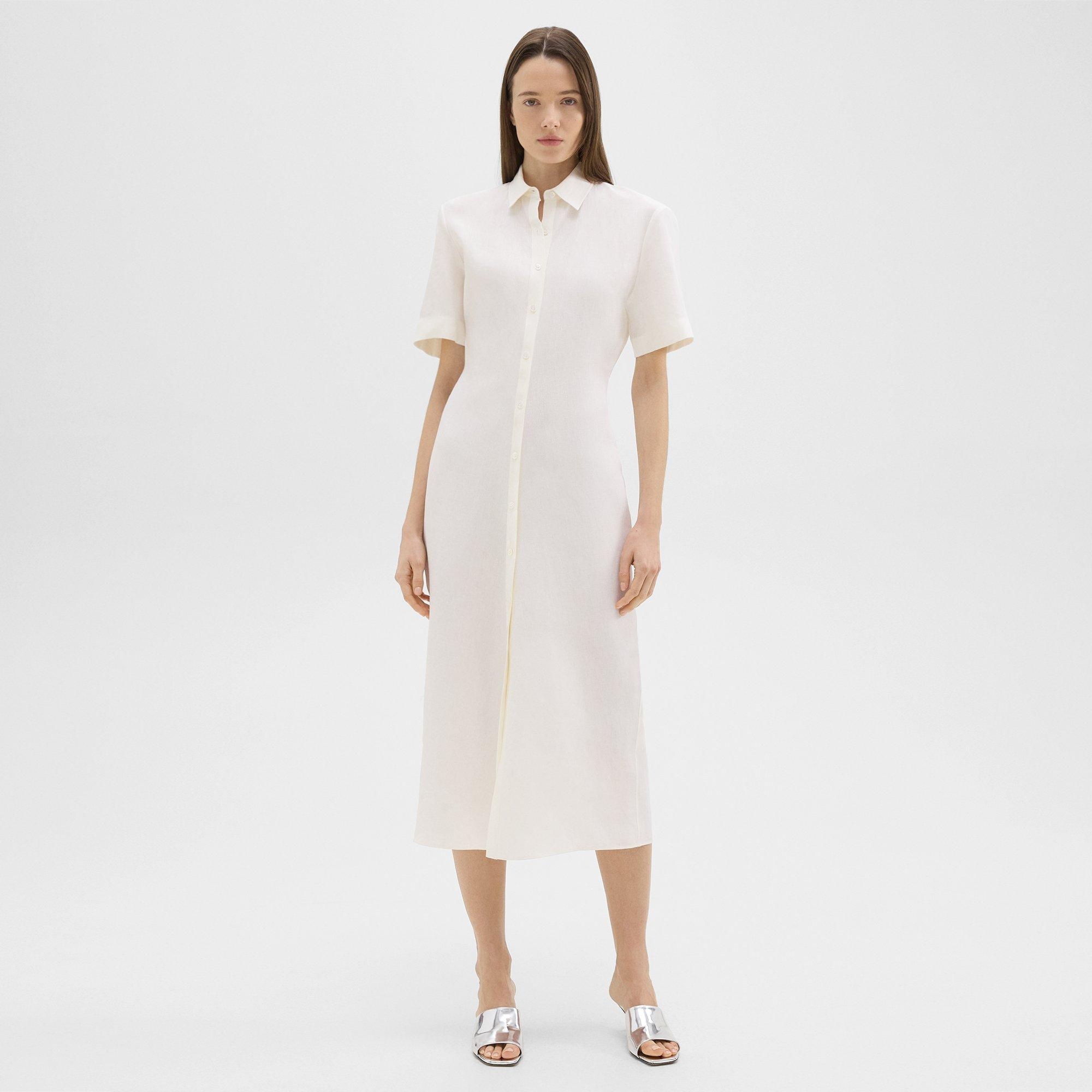 Short-Sleeve Shirt Dress in Galena Linen - 2
